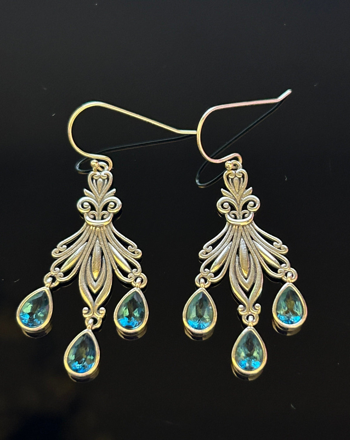 Blue Topaz Earrings: 925 Silver Floral Dangle Gemstone Jewellery Celtic Dragon Jewellery