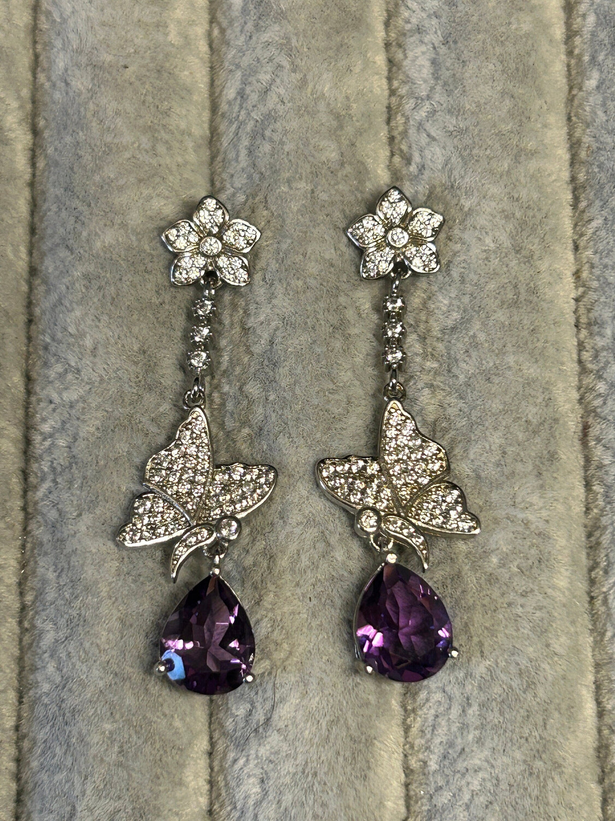 Amethyst Butterfly Dangle Earrings - Teardrop Cut 925 Sterling Silver Jewellery Celtic Dragon Jewellery