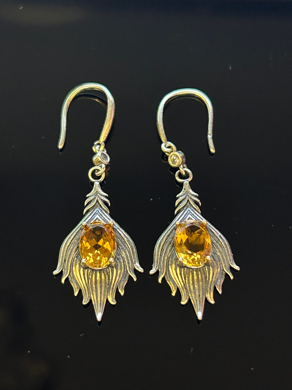 Citrine Feather Earrings in 925 Sterling Silver - Reduced Price Celtic Dragon Jewellery