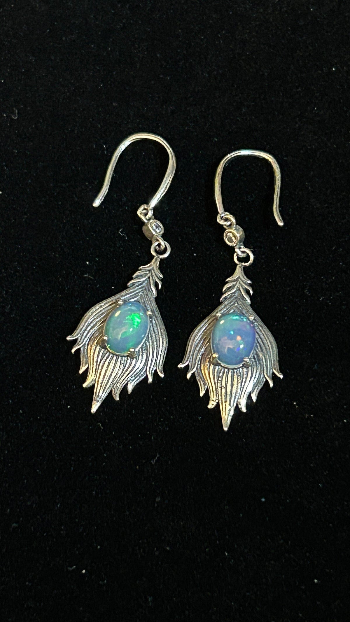 Elegant Opal Feather Earrings: 925 Silver Dangle Gemstone Jewellery with Gift Box Celtic Dragon Jewellery