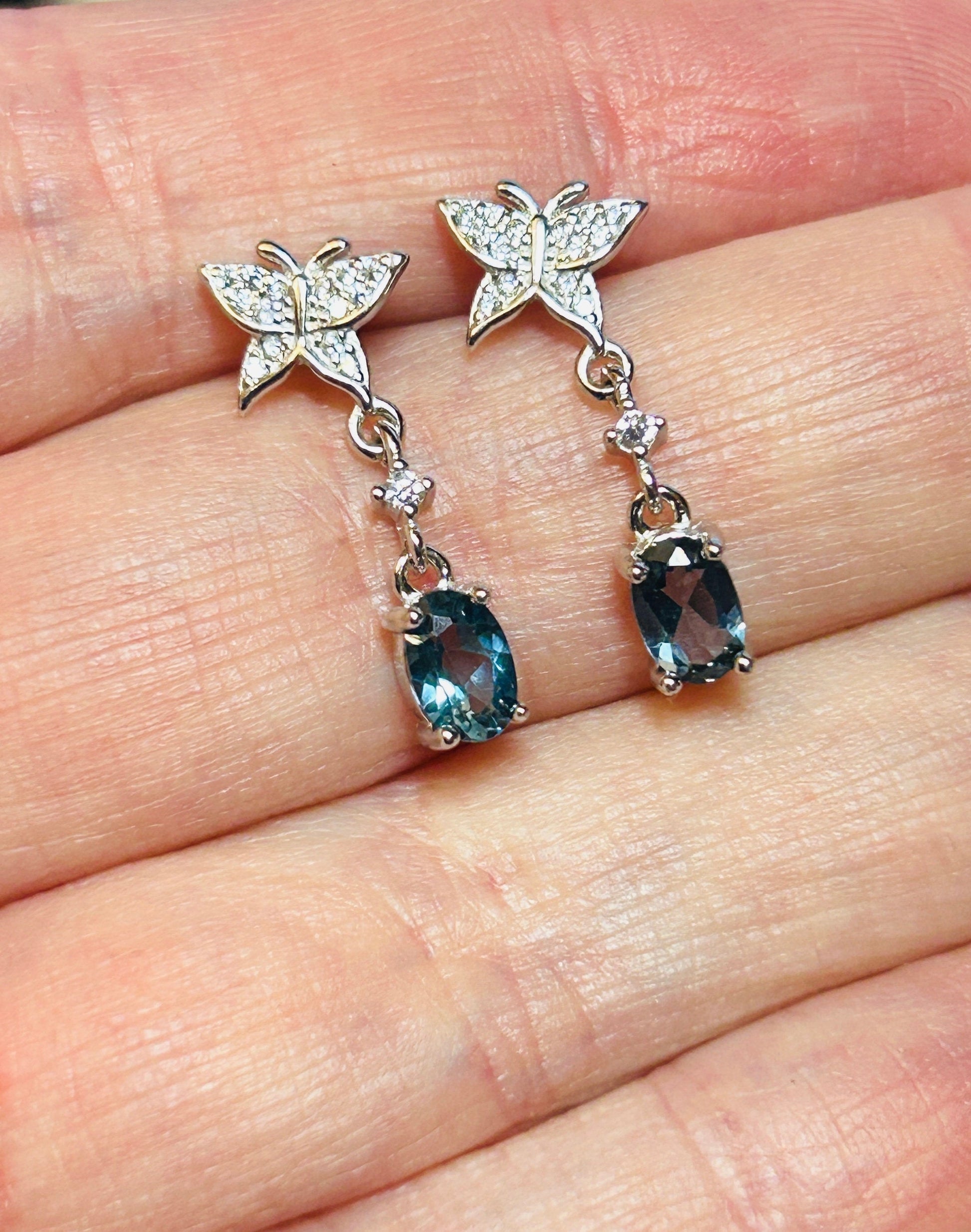 Elegant Blue Topaz Butterfly Dangle Earrings - 925 Sterling Silver Insect Jewellery Celtic Dragon Jewellery