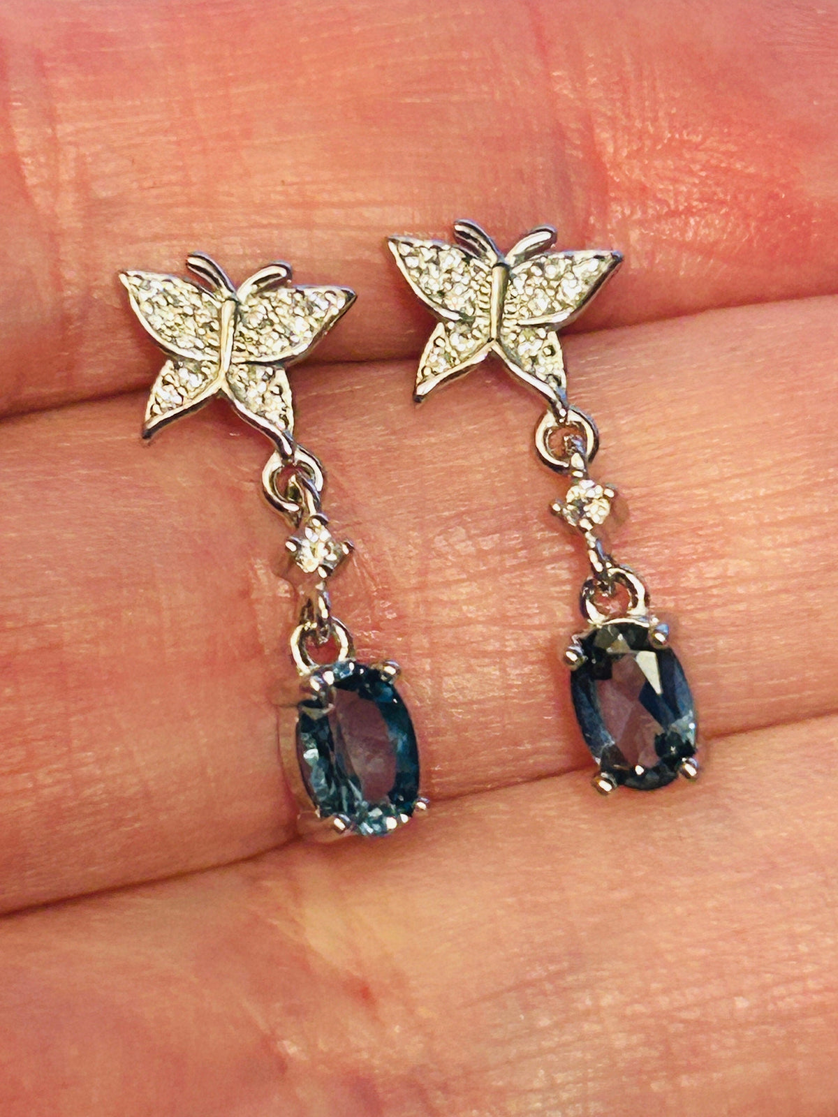 Elegant Blue Topaz Butterfly Dangle Earrings - 925 Sterling Silver Insect Jewellery Celtic Dragon Jewellery