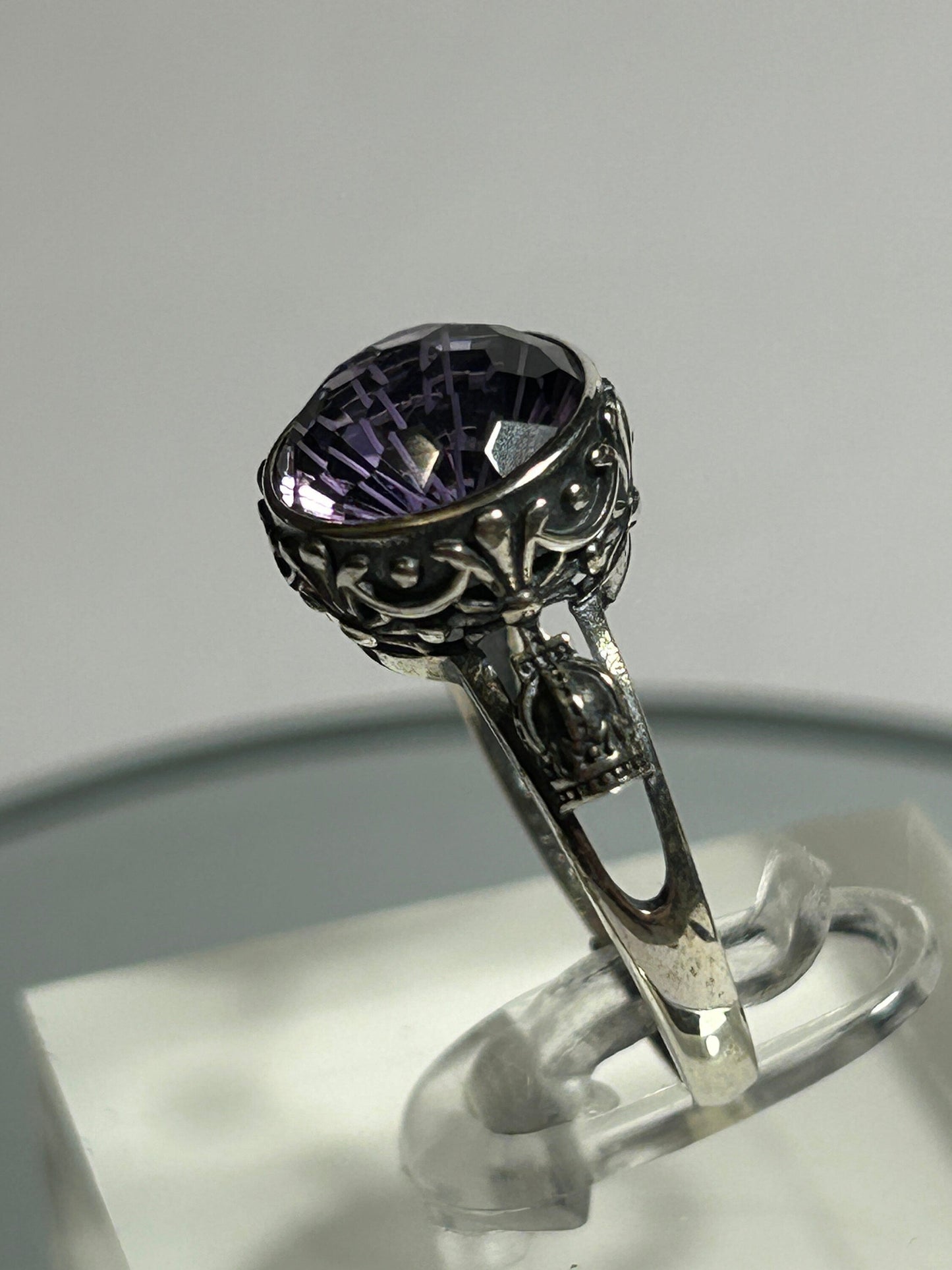 Checkerboard Amethyst Ring in 925 Sterling Silver - Adjustable Statement Jewellery Celtic Dragon Jewellery