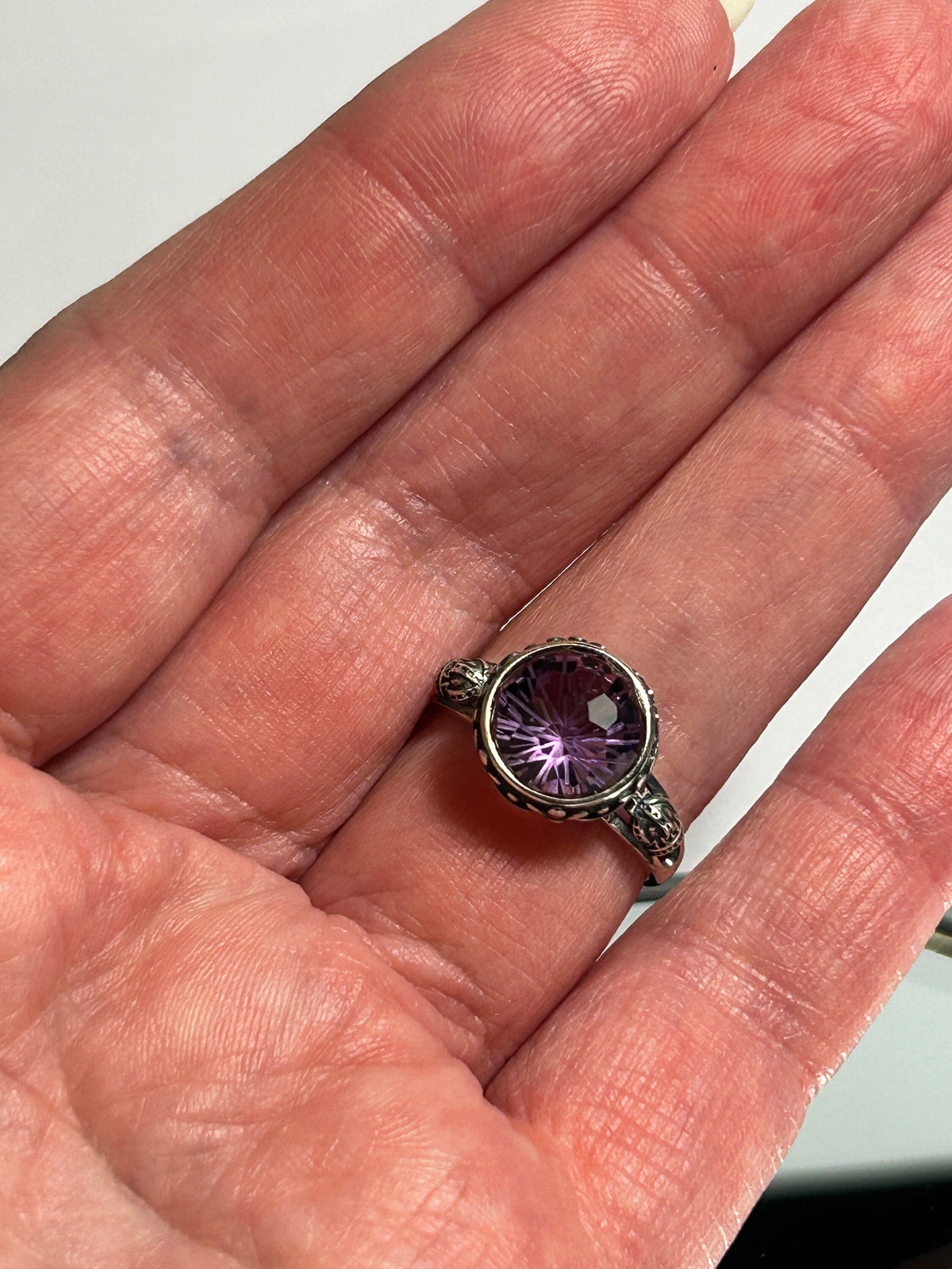 Checkerboard Amethyst Ring in 925 Sterling Silver - Adjustable Statement Jewellery Celtic Dragon Jewellery