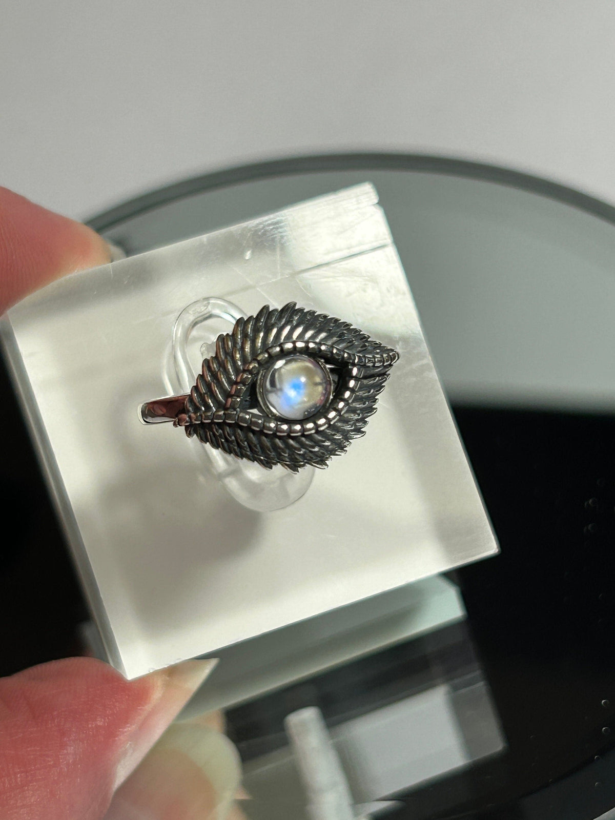 Evil Eye Ring with Moonstone - 925 Sterling Silver - Protective Gemstone Amulet in Gift Box Celtic Dragon Jewellery
