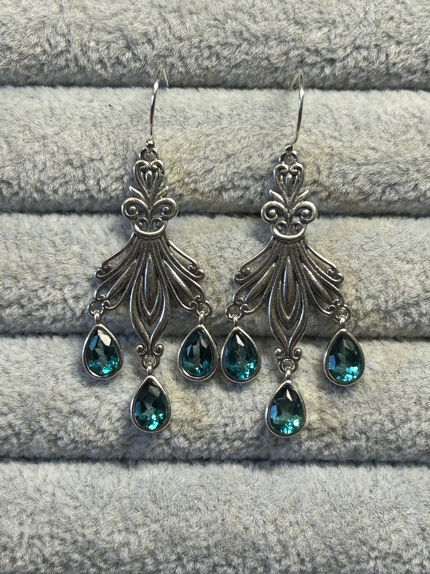 Blue Topaz Earrings: 925 Silver Floral Dangle Gemstone Jewellery Celtic Dragon Jewellery