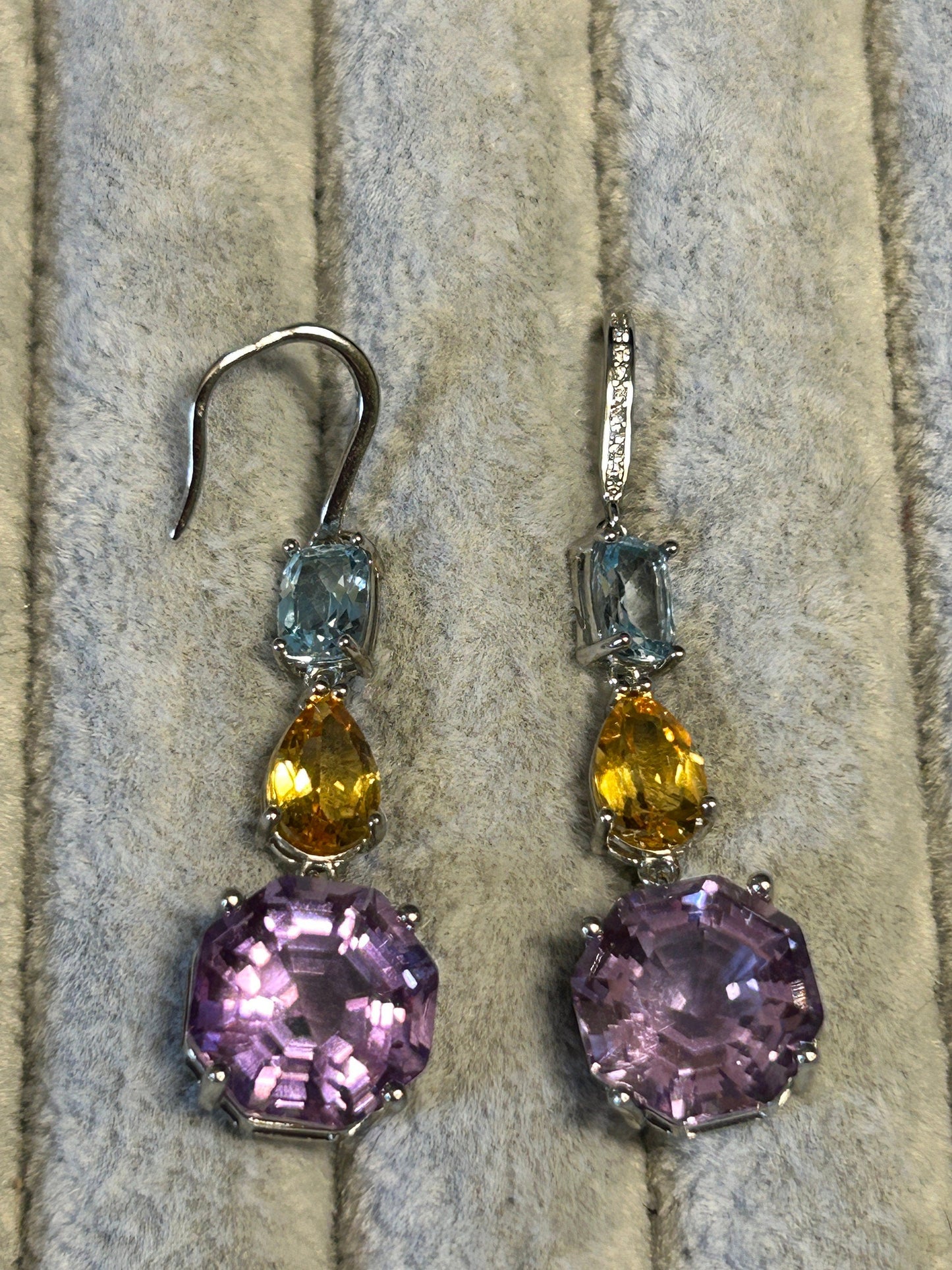 Amethyst Citrine & Blue Topaz Dangle Earrings - 925 Sterling Silver Mixed Gemstone Jewellery Celtic Dragon Jewellery
