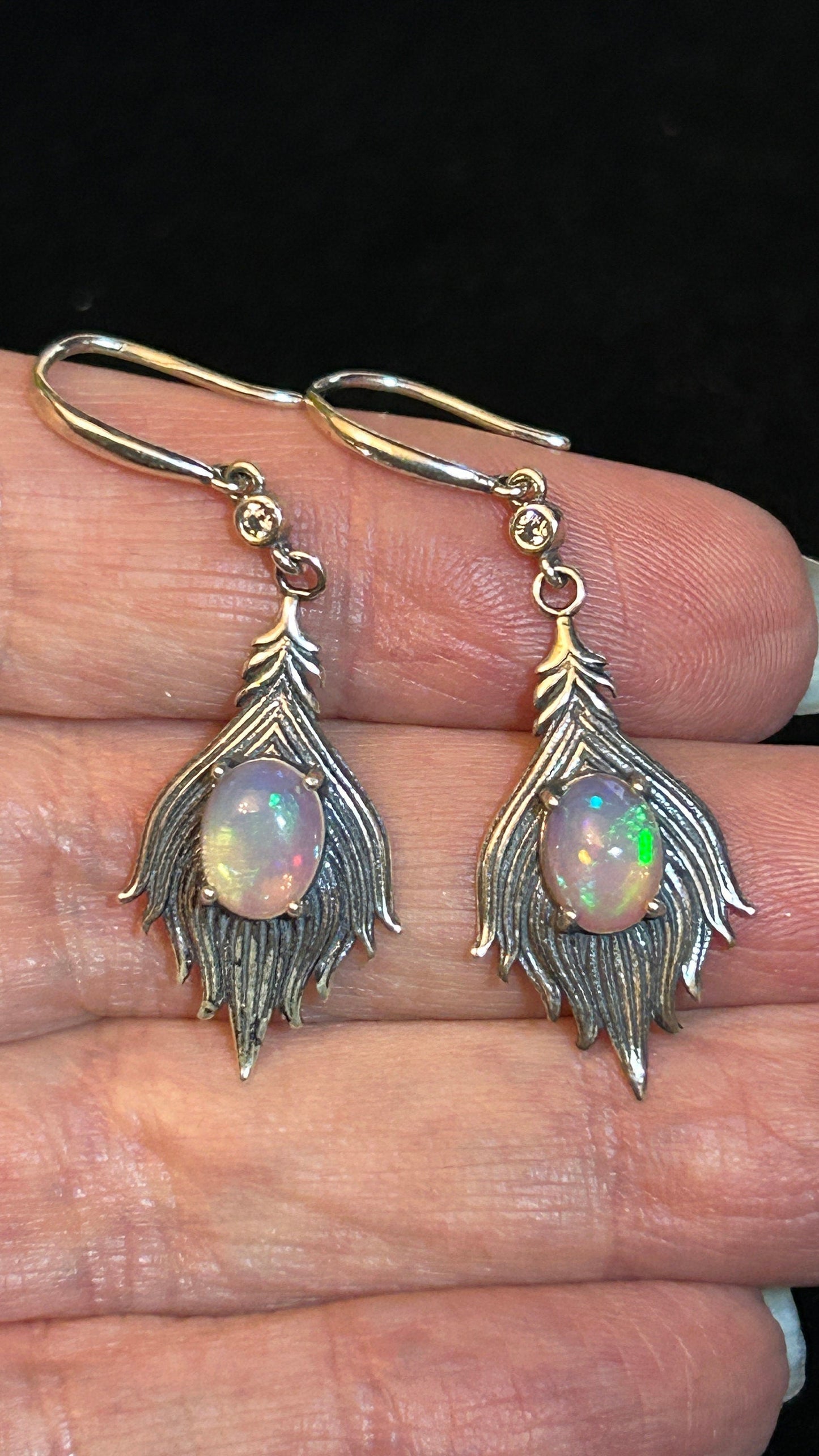 Elegant Opal Feather Earrings: 925 Silver Dangle Gemstone Jewellery with Gift Box Celtic Dragon Jewellery