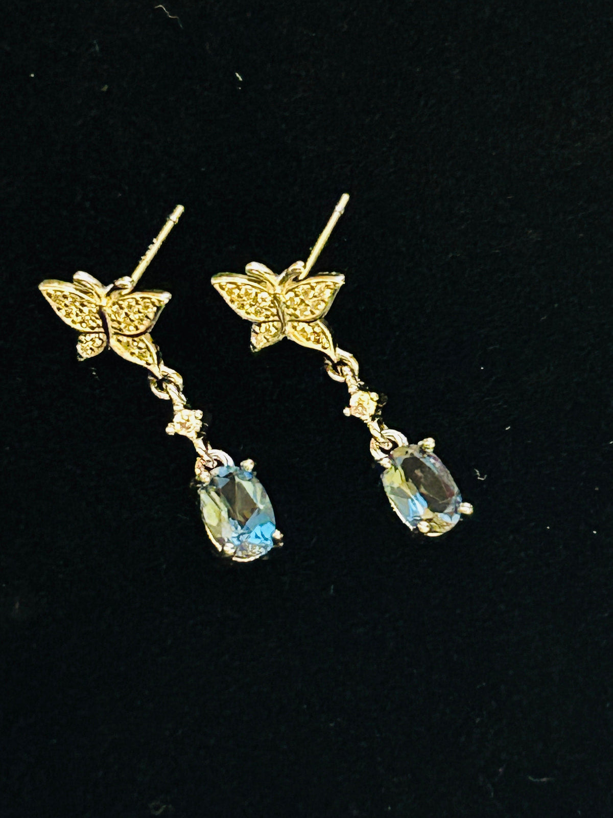 Elegant Blue Topaz Butterfly Dangle Earrings - 925 Sterling Silver Insect Jewellery Celtic Dragon Jewellery