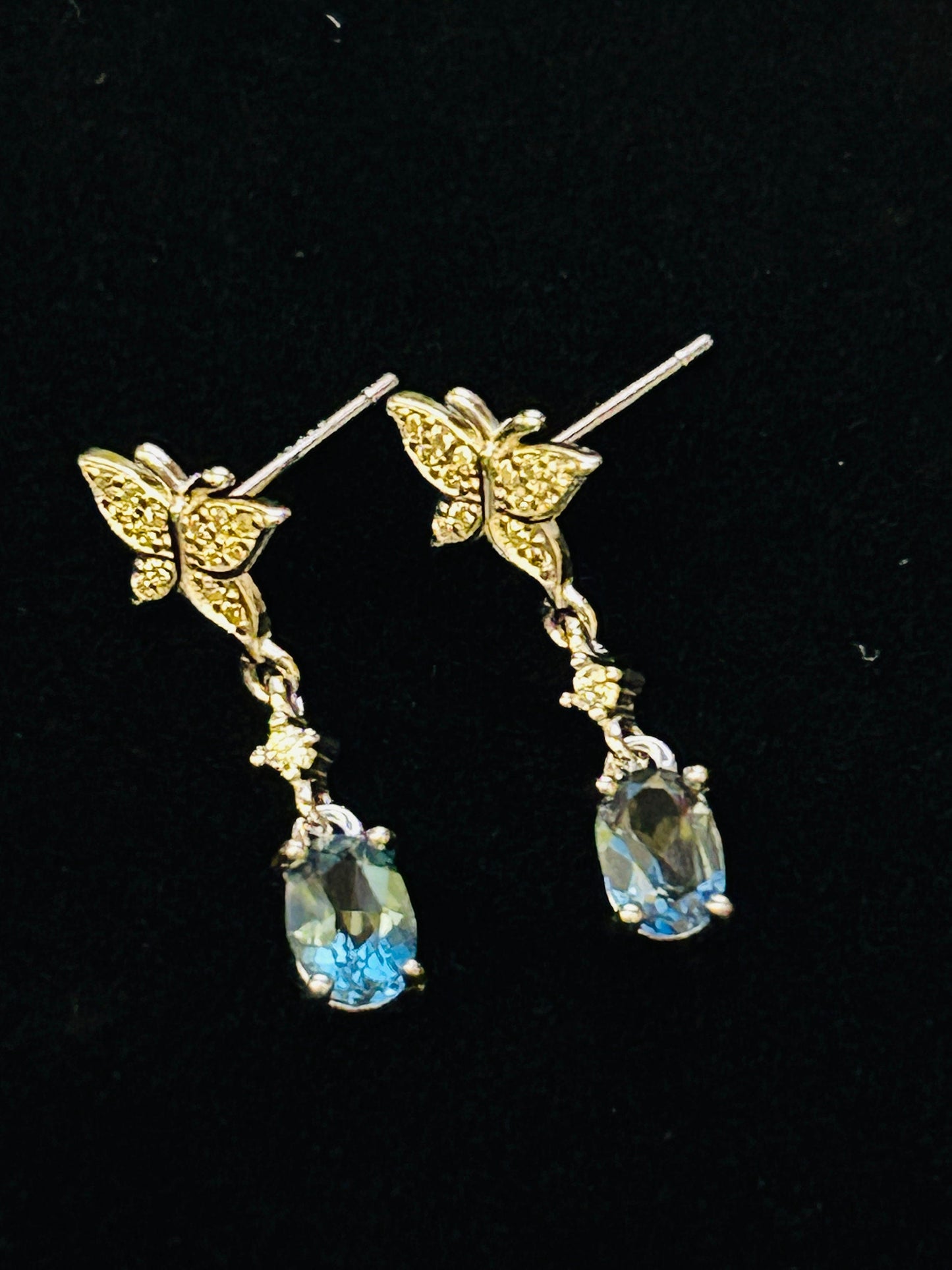 Elegant Blue Topaz Butterfly Dangle Earrings - 925 Sterling Silver Insect Jewellery Celtic Dragon Jewellery