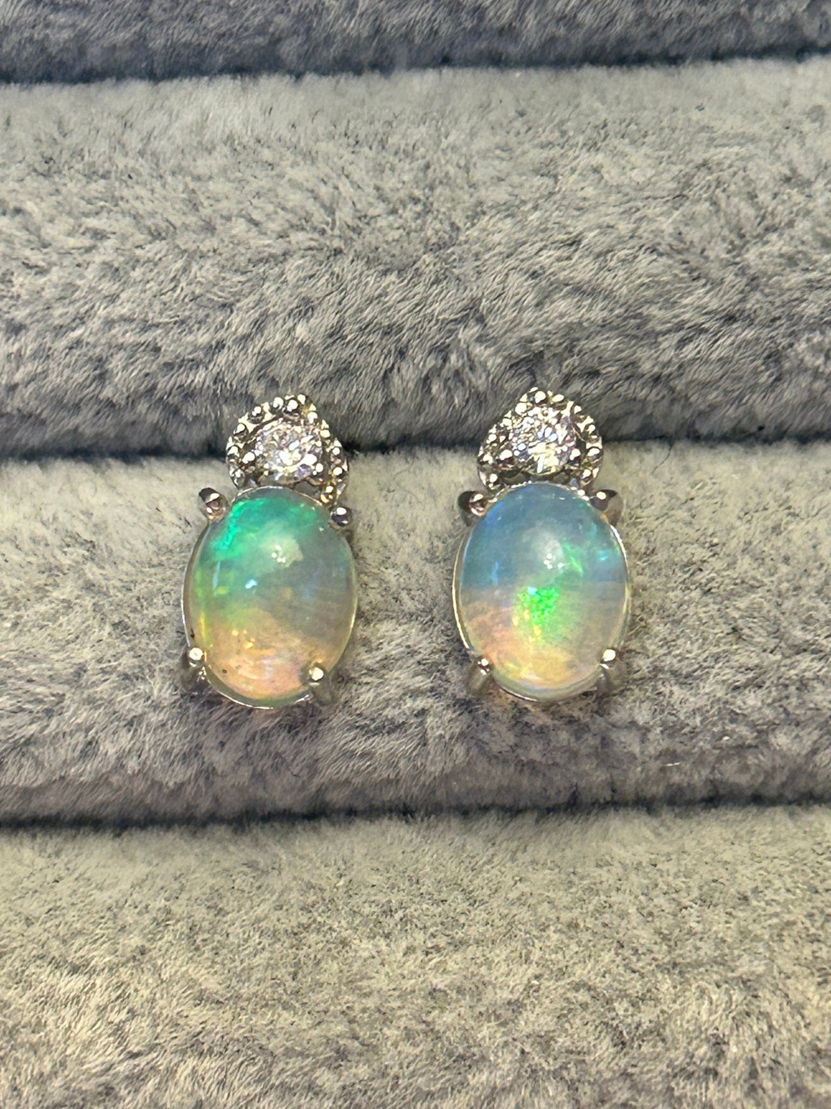 Opal Earrings with CZ Accents in 925 Sterling Silver