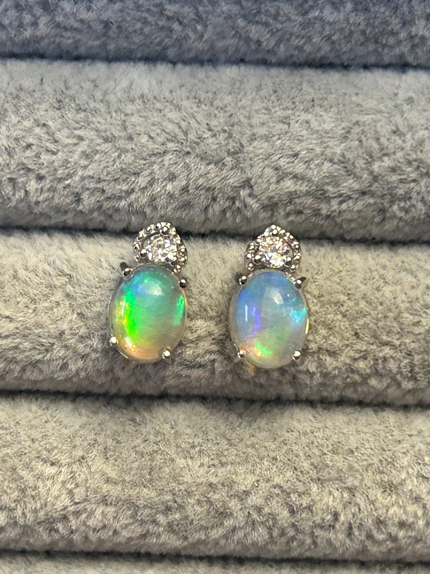 Opal Earrings with CZ Accents in 925 Sterling Silver