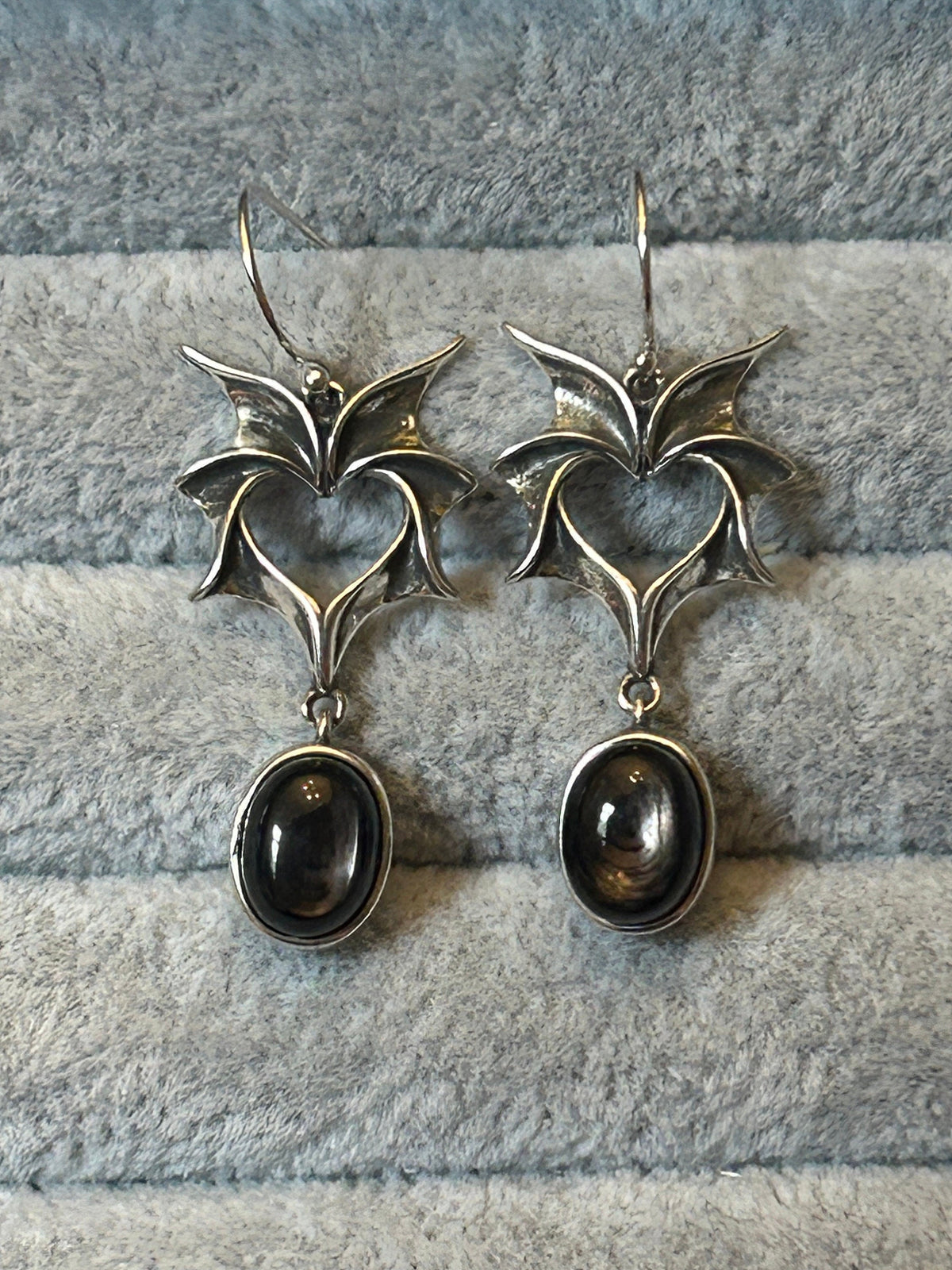 Bat Dangle Earrings with Hypersthene in 925 Sterling Silver - Gothic Vampire Jewellery Celtic Dragon Jewellery