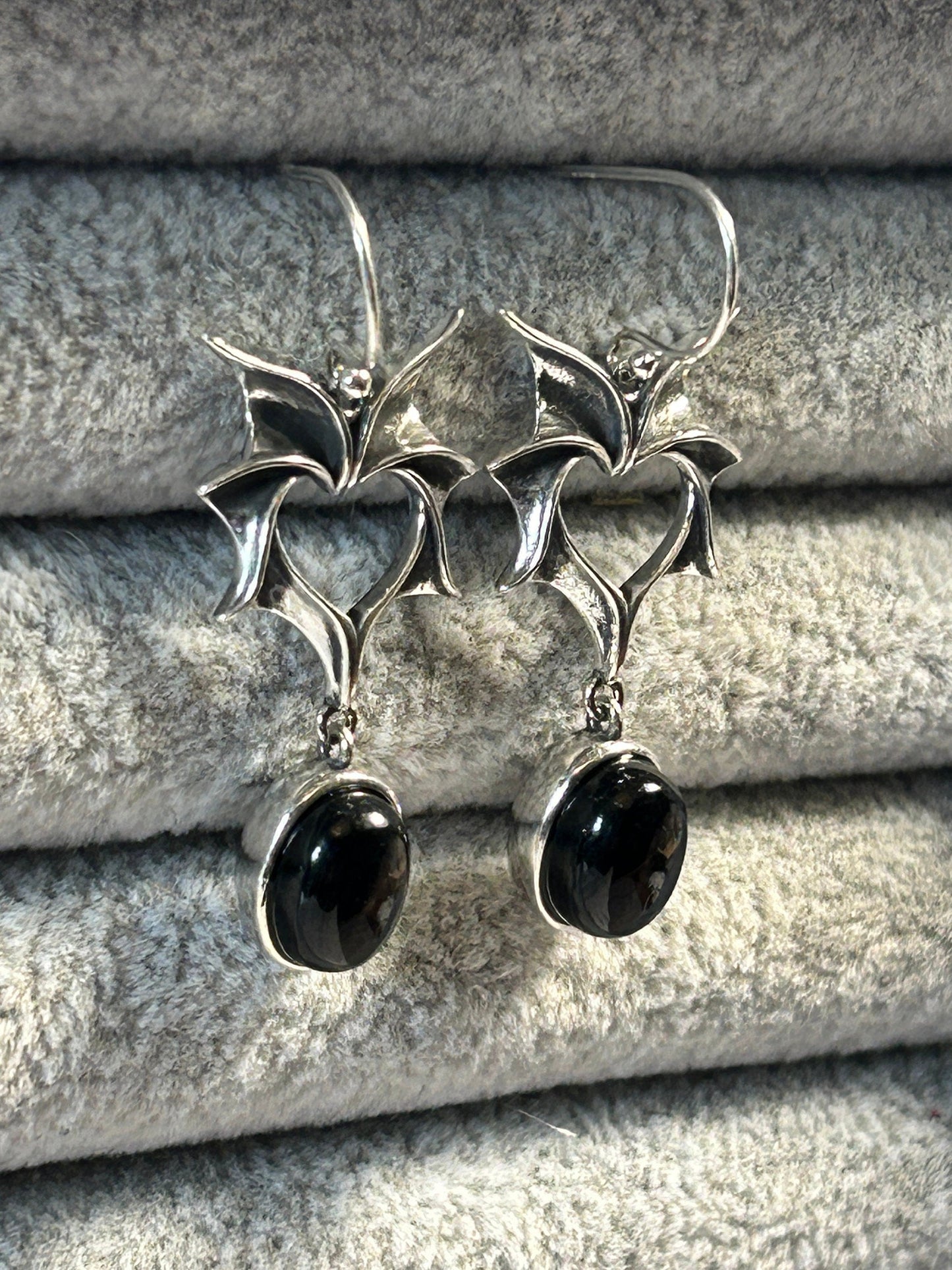 Bat Dangle Earrings with Hypersthene in 925 Sterling Silver - Gothic Vampire Jewellery Celtic Dragon Jewellery