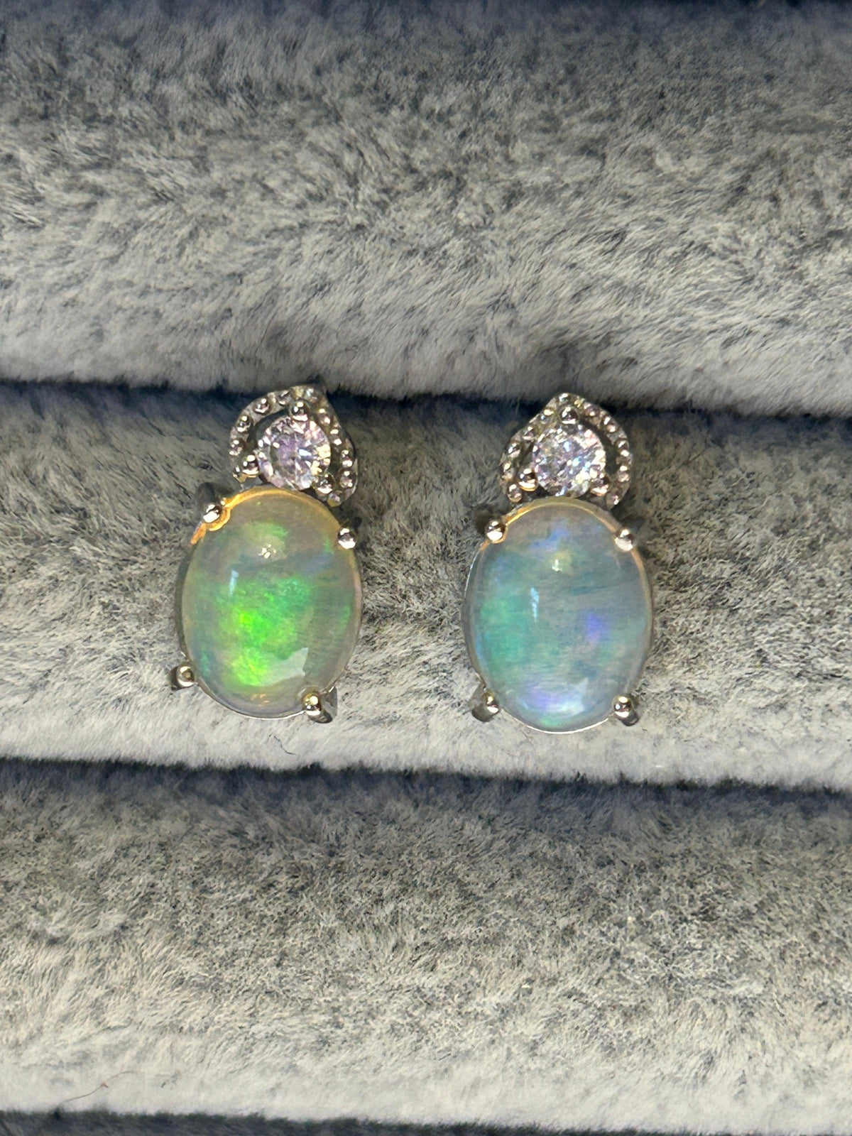 Opal Earrings with CZ Accents in 925 Sterling Silver
