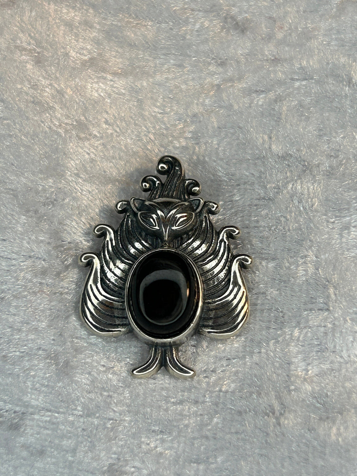 9 Tail Fox Pendant with Hypersthene in 925 Sterling Silver - Kitsune Jewellery Celtic Dragon Jewellery