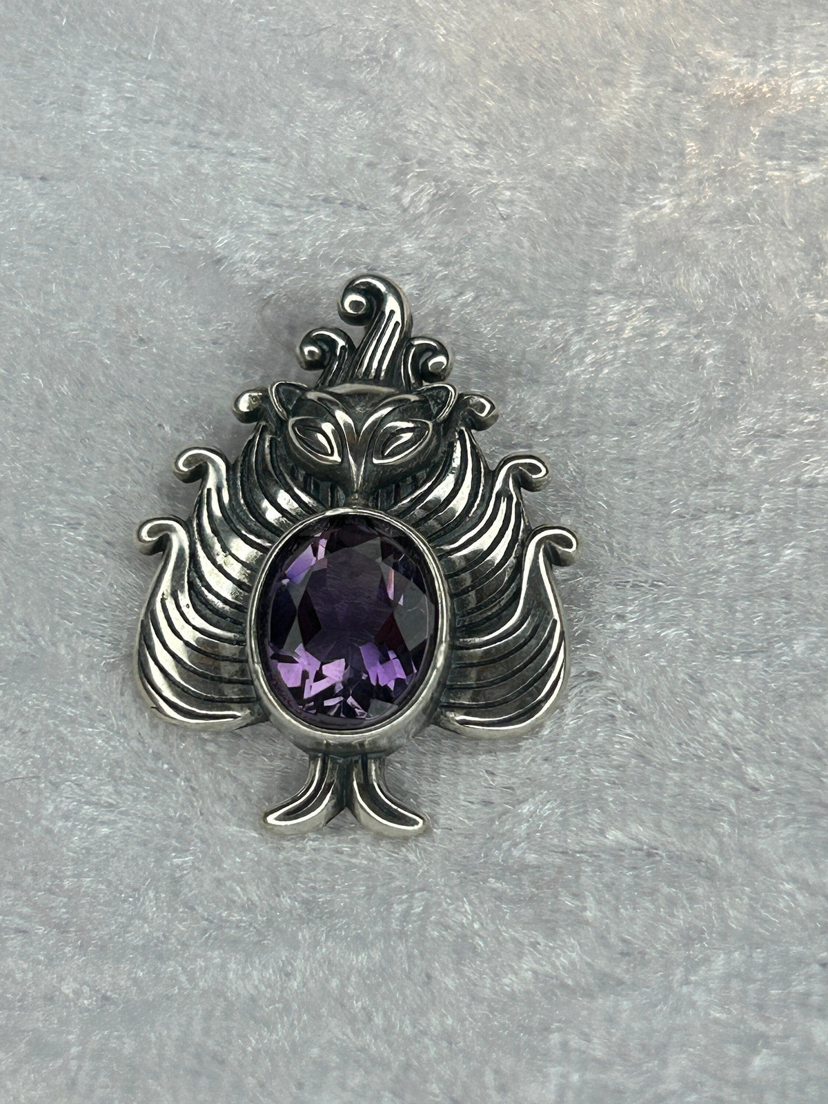 Nine-Tailed Fox Pendant with Amethyst in 925 Sterling Silver - Kitsune Jewellery Celtic Dragon Jewellery