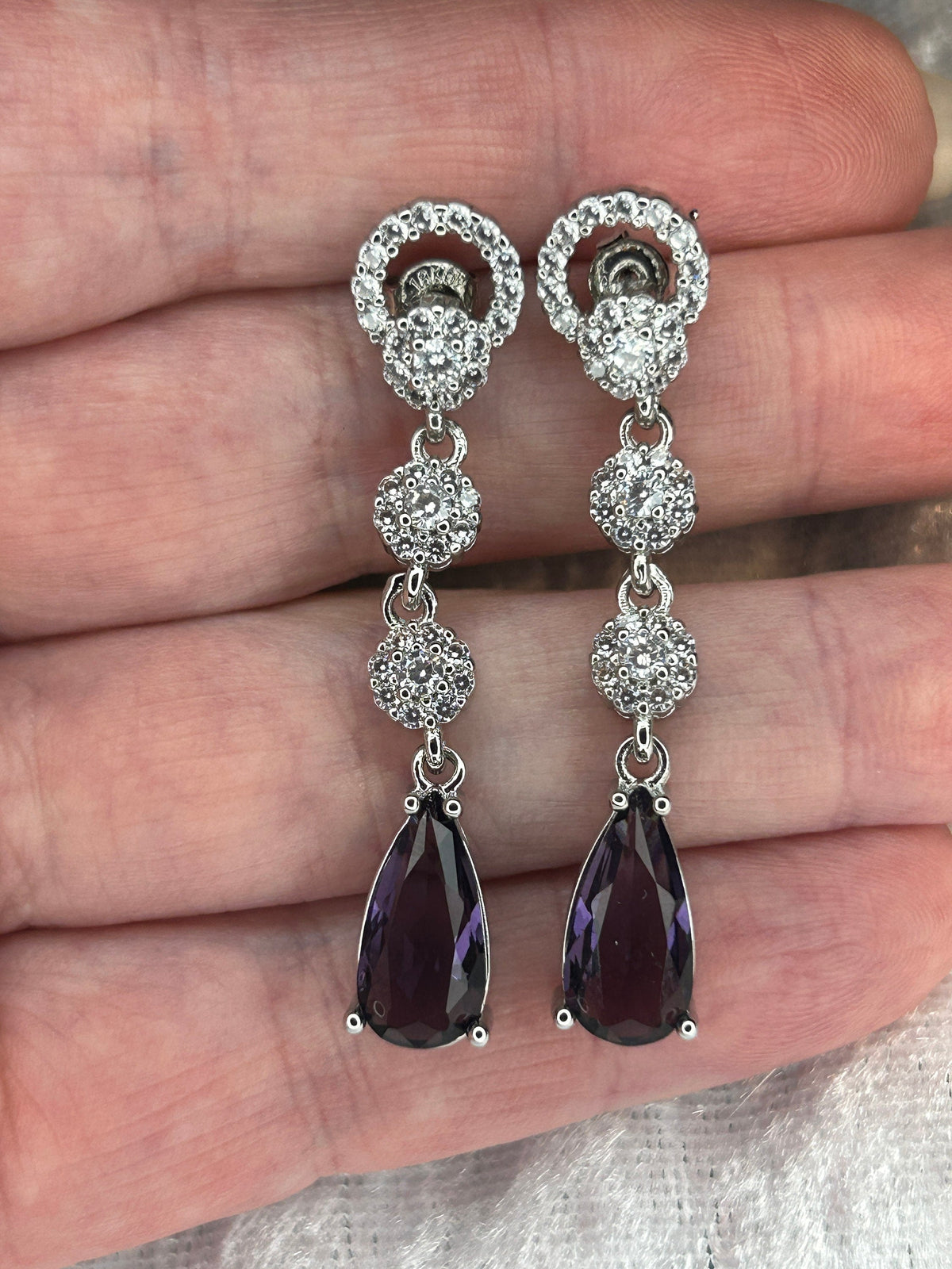 Purple Teardrop Earrings, Elegant Dropper Dangles Gift Boxed, Lightweight Statement Jewellery for Women Celtic Dragon Jewellery