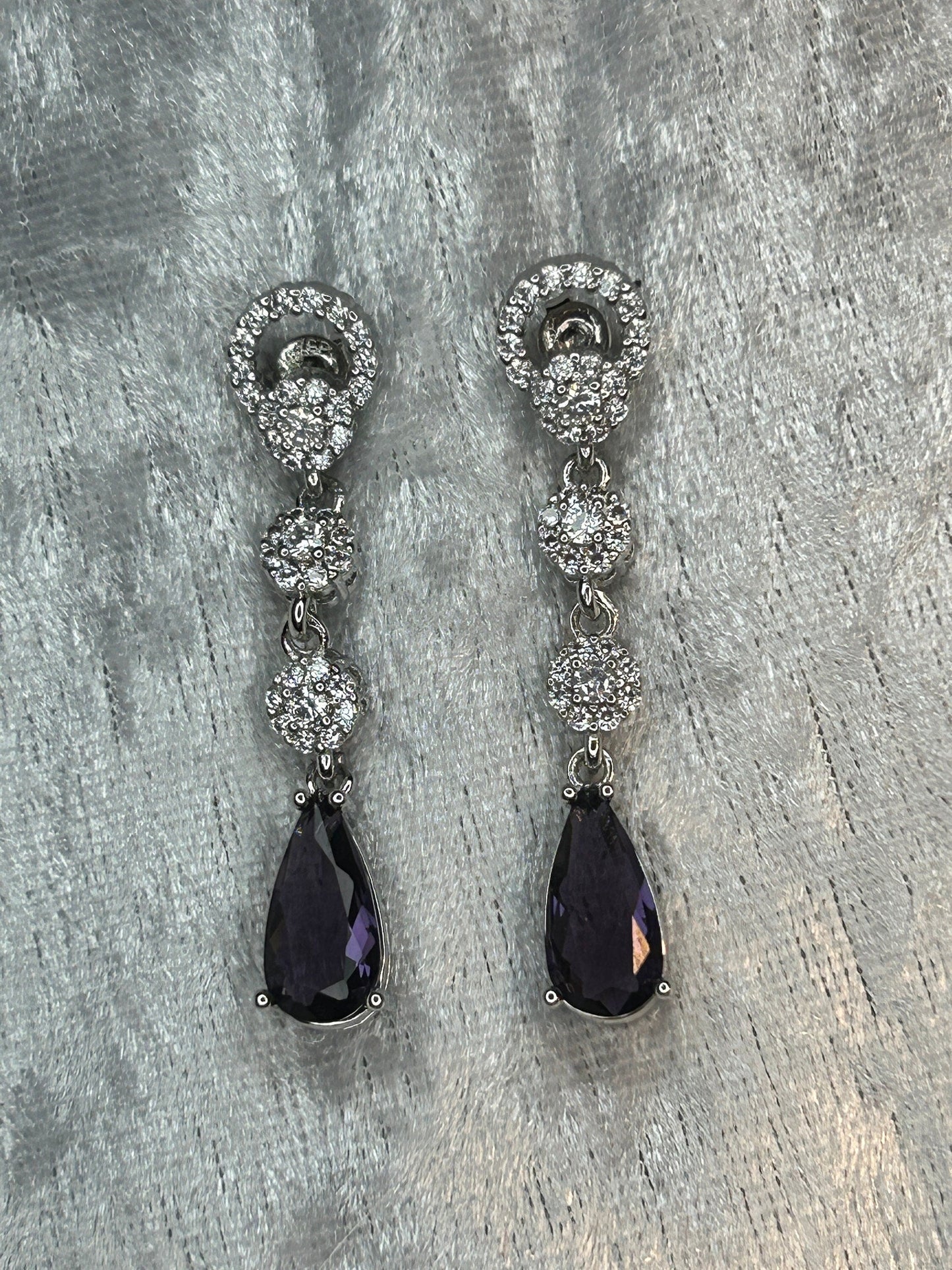 Purple Teardrop Earrings, Elegant Dropper Dangles Gift Boxed, Lightweight Statement Jewellery for Women Celtic Dragon Jewellery