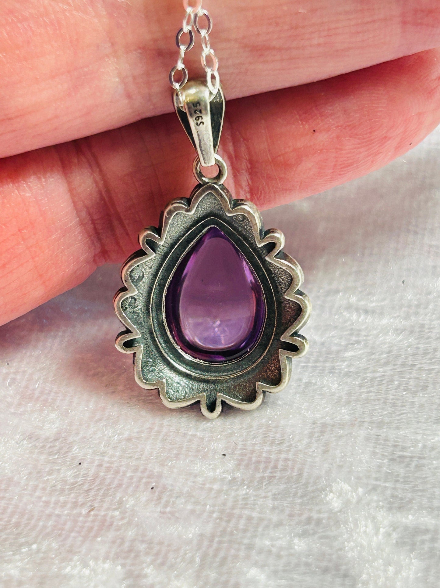Amethyst Teardrop Pendant in 925 Sterling Silver - Ornate Gothic Jewellery Celtic Dragon Jewellery