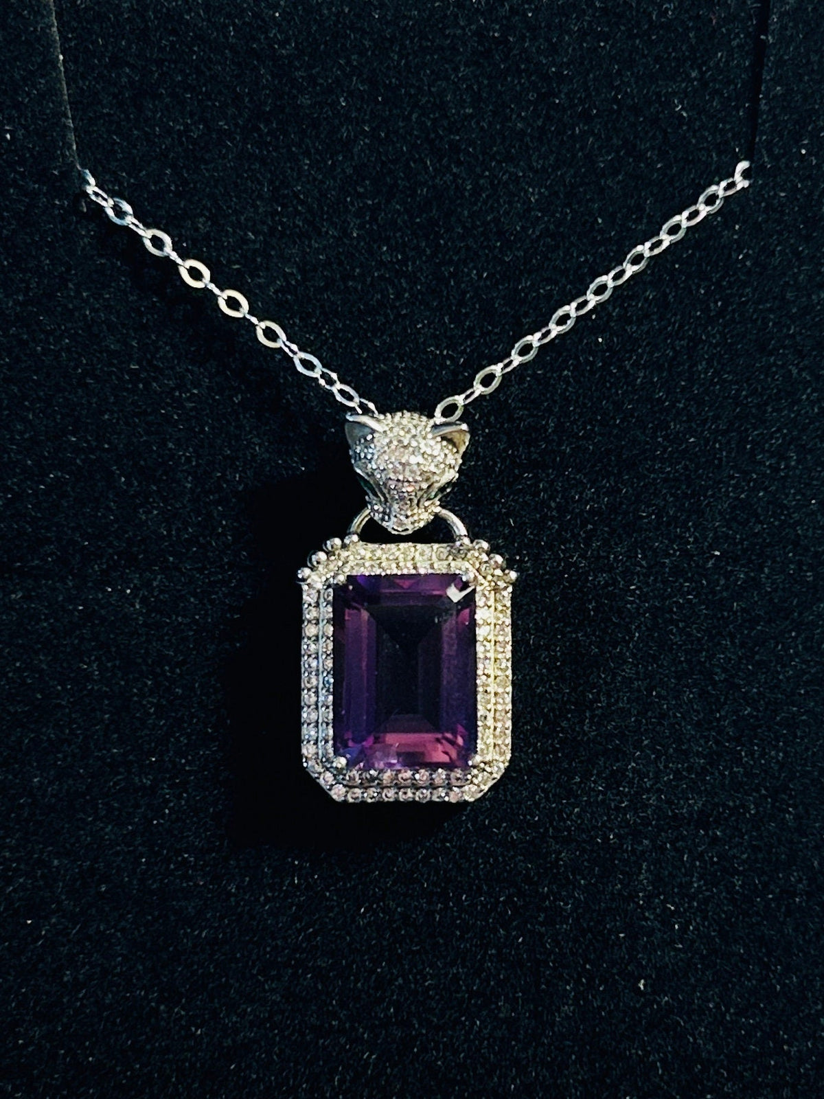 Leopard Pendant with Emerald Cut Amethyst & CZ Accents in 925 Sterling Silver Celtic Dragon Jewellery