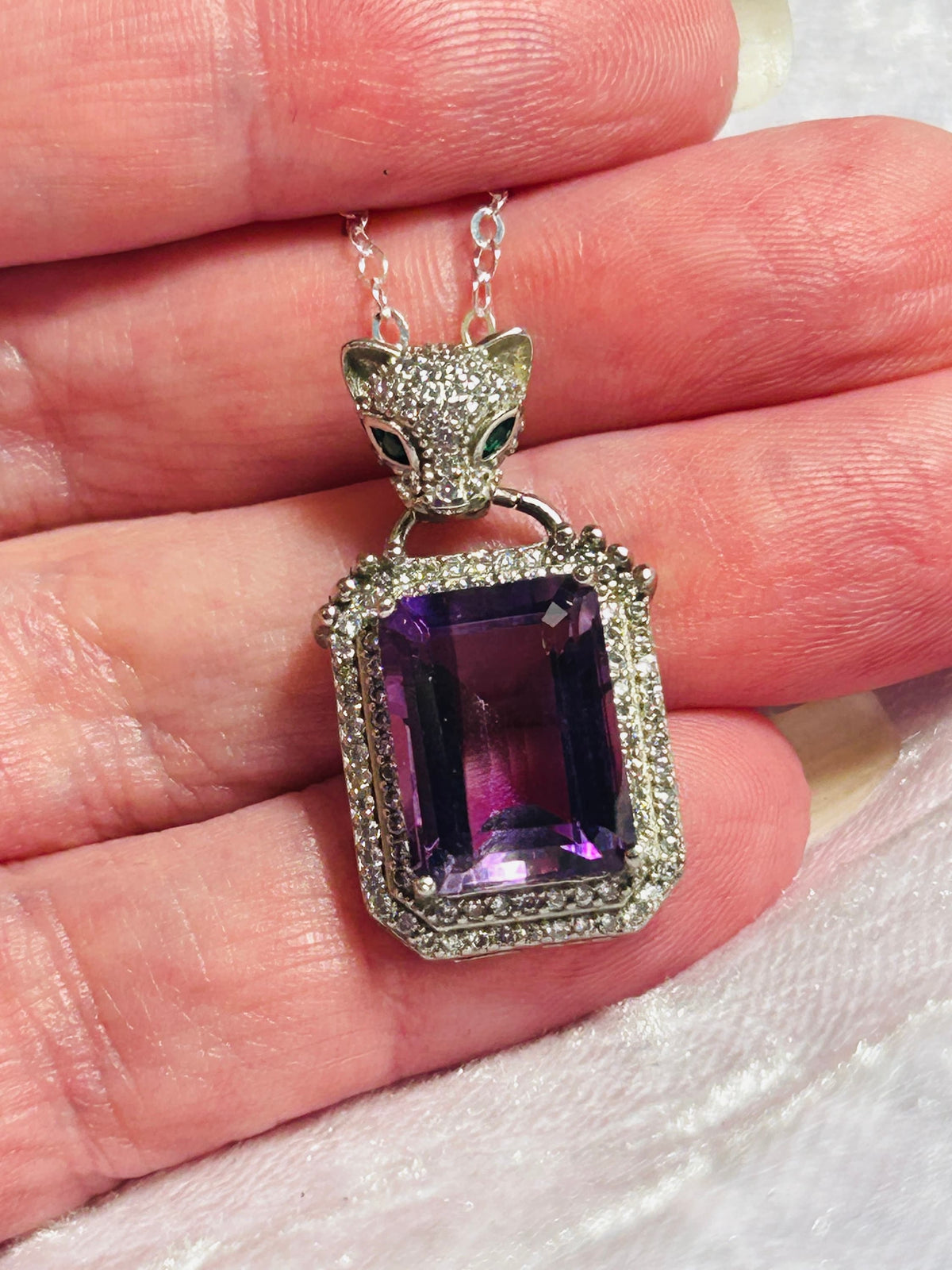 Leopard Pendant with Emerald Cut Amethyst & CZ Accents in 925 Sterling Silver Celtic Dragon Jewellery