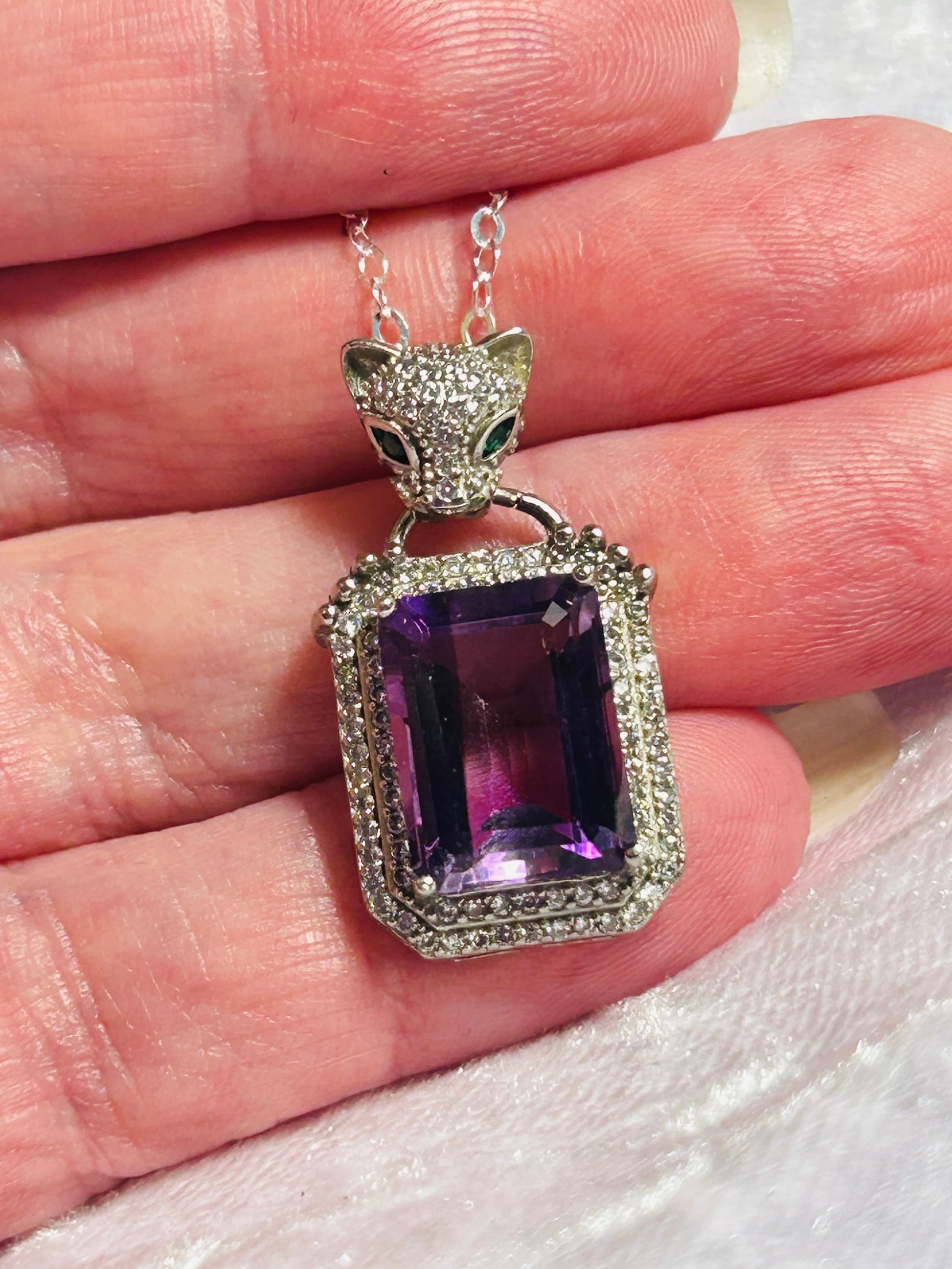 Leopard Pendant with Emerald Cut Amethyst & CZ Accents in 925 Sterling Silver Celtic Dragon Jewellery