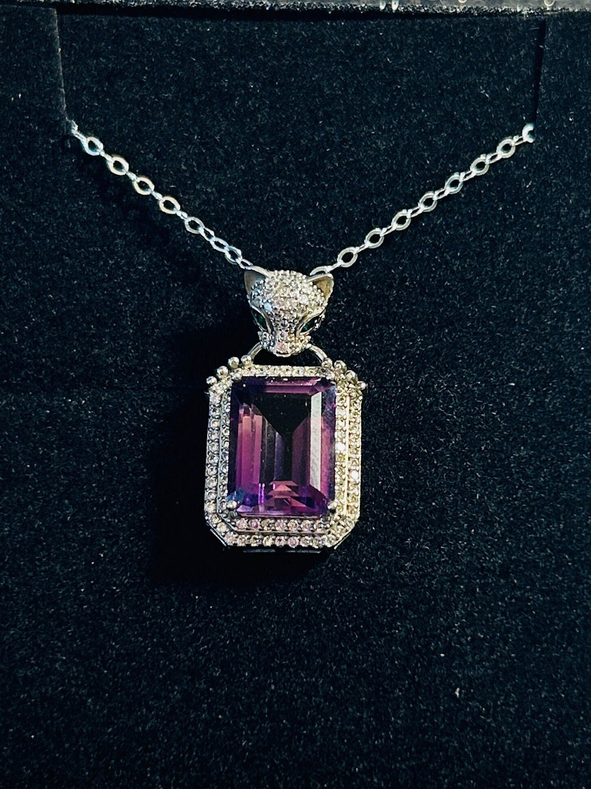 Leopard Pendant with Emerald Cut Amethyst & CZ Accents in 925 Sterling Silver Celtic Dragon Jewellery