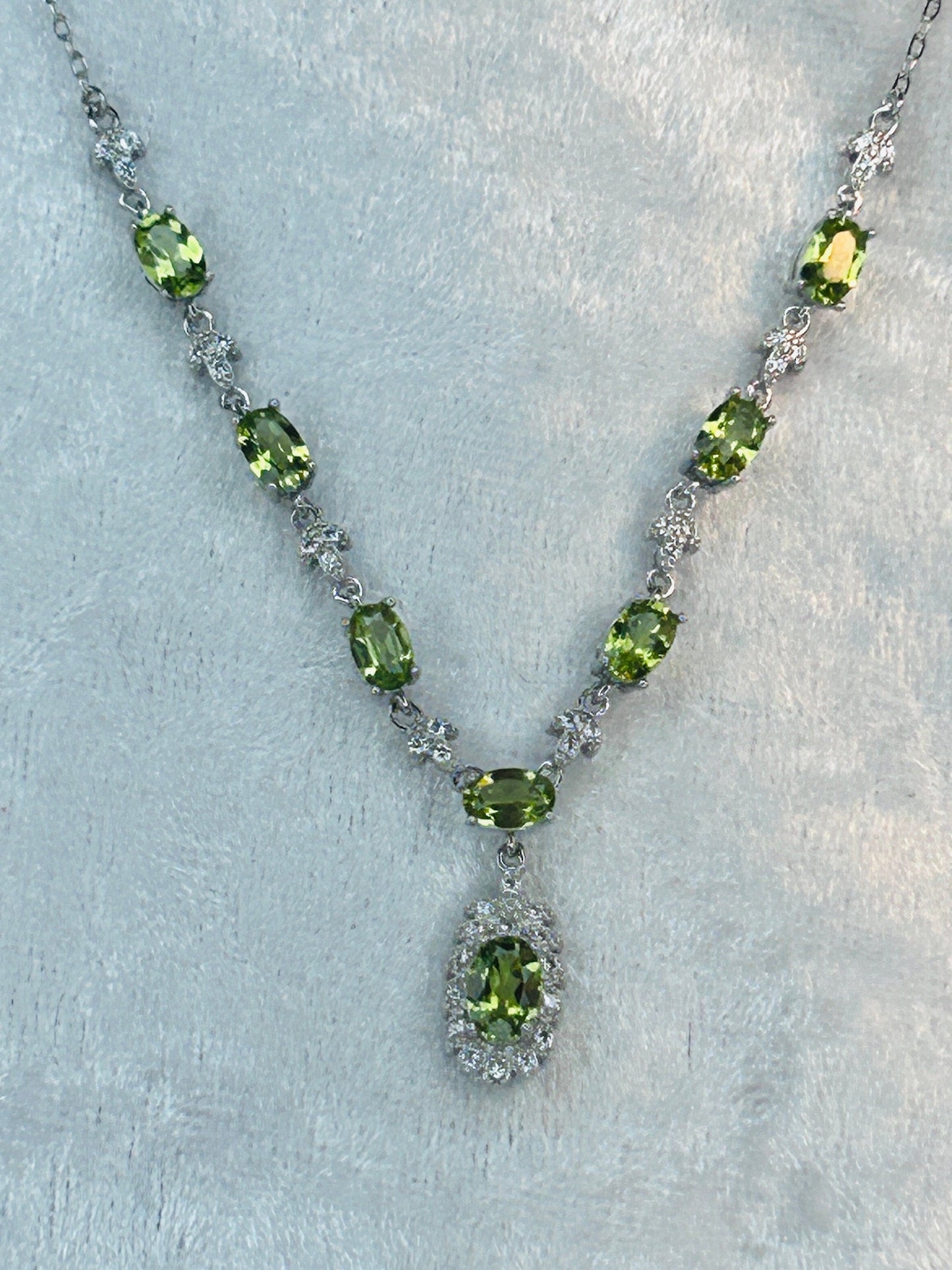 Peridot Gemstone Necklace with CZ Accents in 925 Sterling Silver With Gift Box Celtic Dragon Jewellery