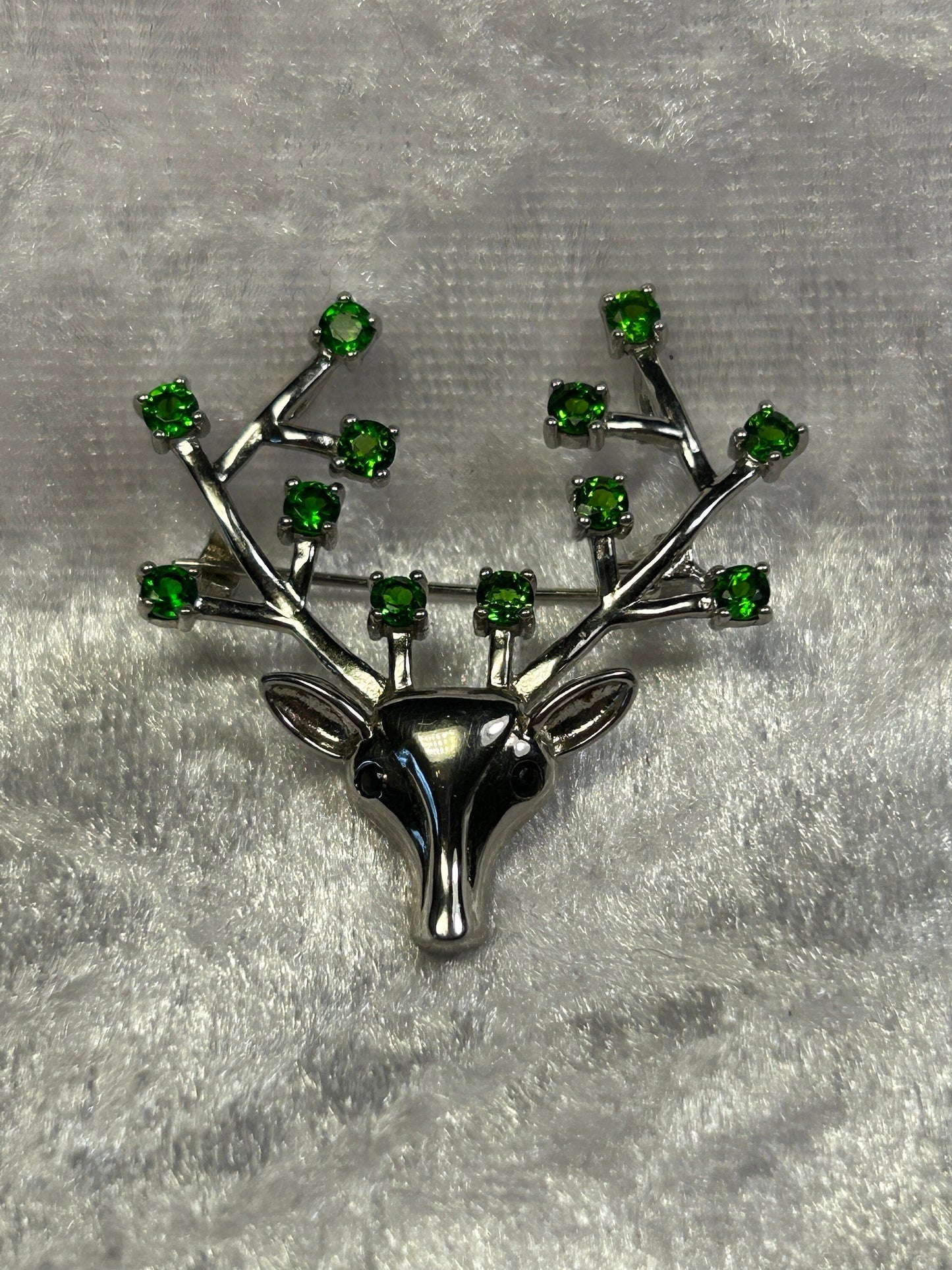 Stag Brooch with Diopside in 925 Sterling Silver Celtic Dragon Jewellery