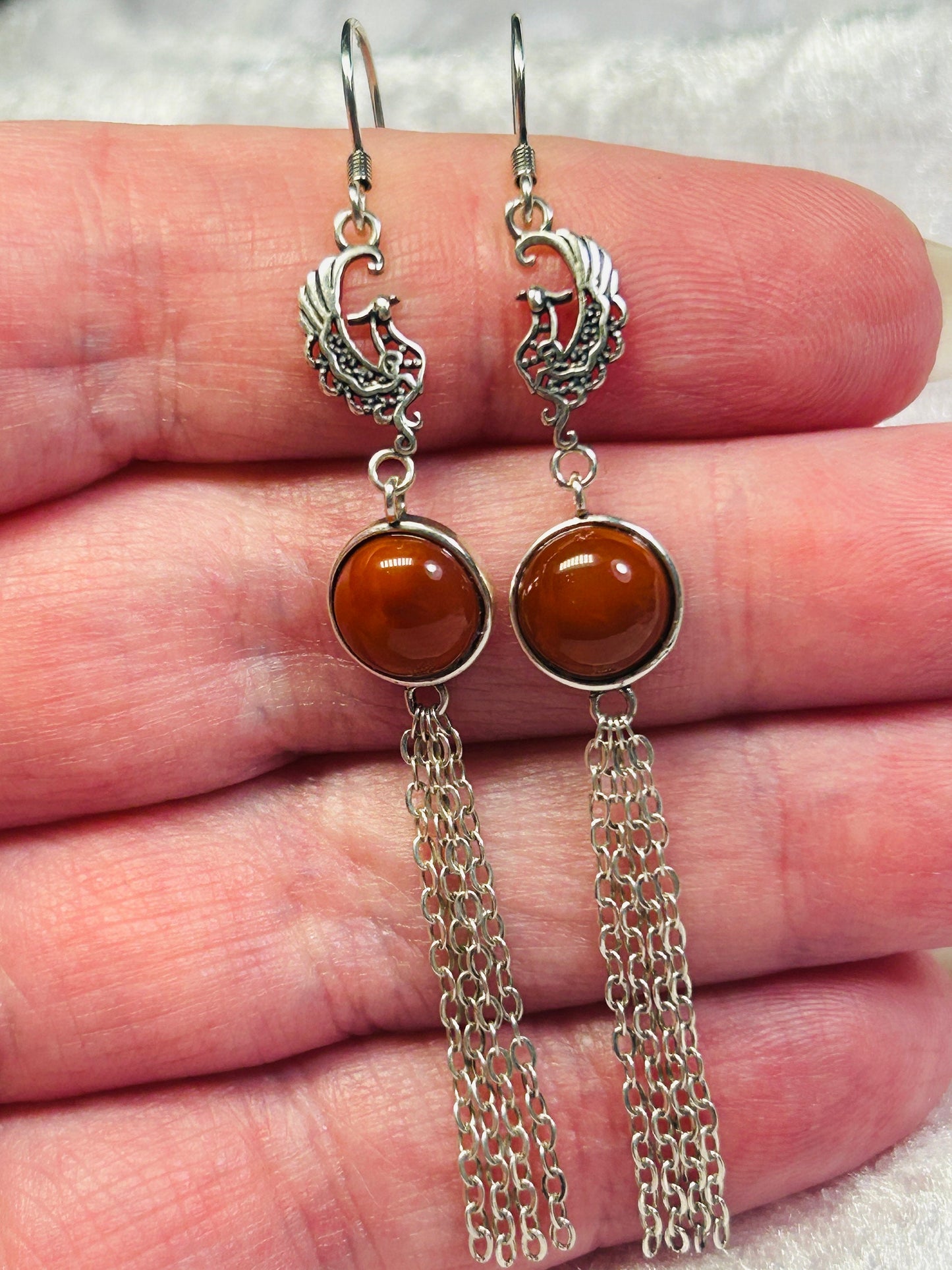 Phoenix Dangle Earrings with Red Agate in 925 Sterling Silver - Gift Box Included