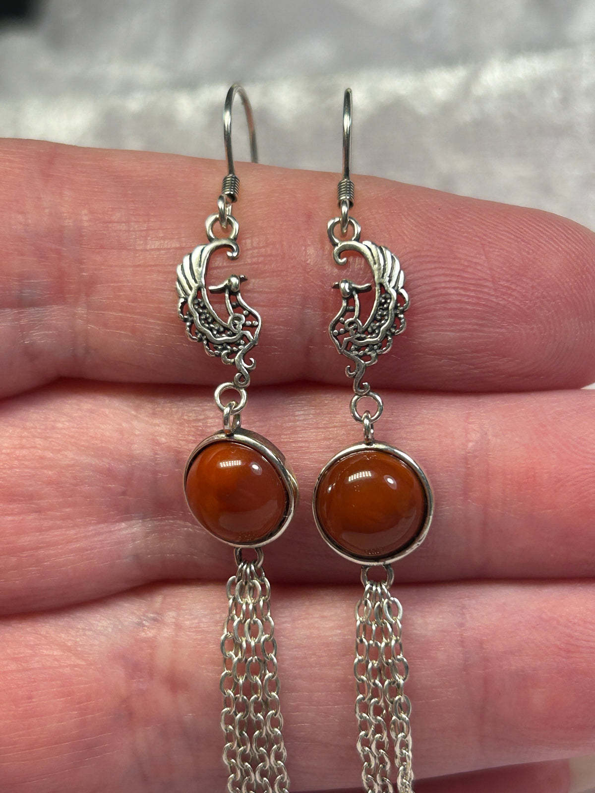 Phoenix Dangle Earrings with Red Agate in 925 Sterling Silver - Gift Box Included