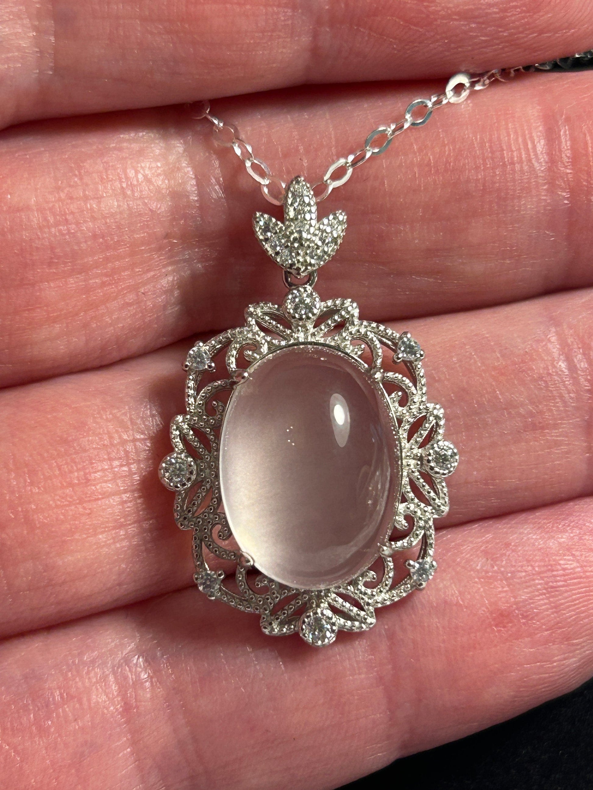 Oval Star Rose Quartz Pendant in 925 Sterling Silver with CZ Accents Celtic Dragon Jewellery
