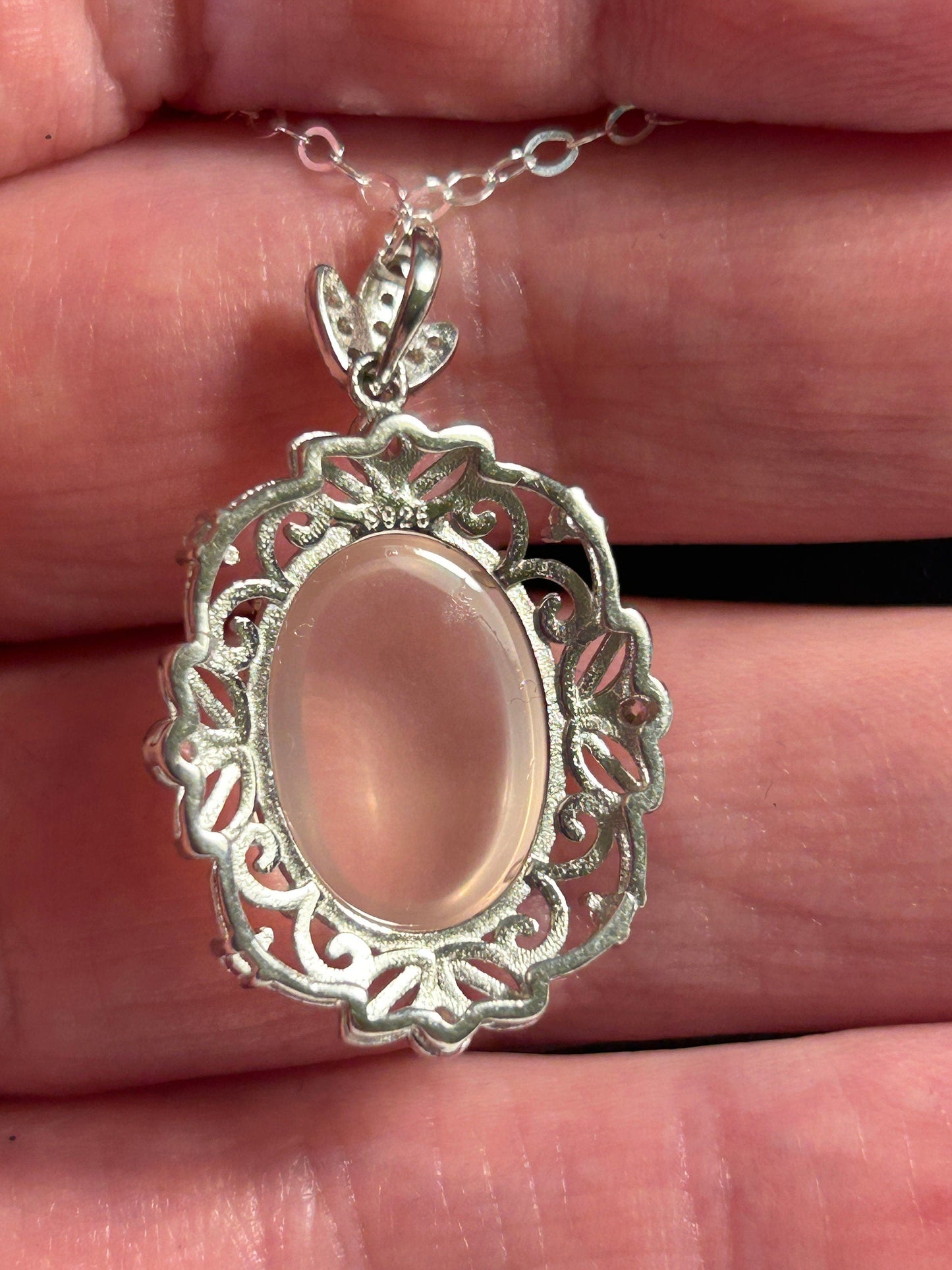 Oval Star Rose Quartz Pendant in 925 Sterling Silver with CZ Accents Celtic Dragon Jewellery