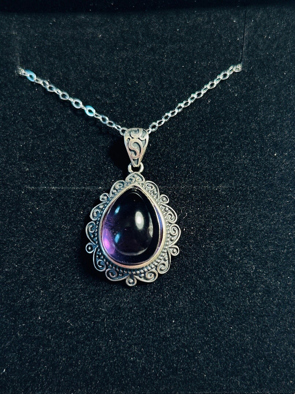 Amethyst Teardrop Pendant in 925 Sterling Silver - Ornate Gothic Jewellery Celtic Dragon Jewellery
