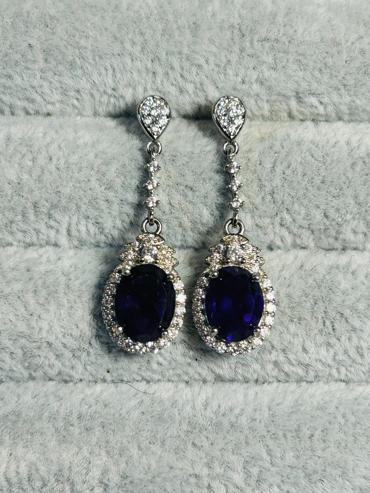 Amethyst Halo Drop Earrings - Oval Cut 925 Sterling Silver CZ Jewellery Celtic Dragon Jewellery