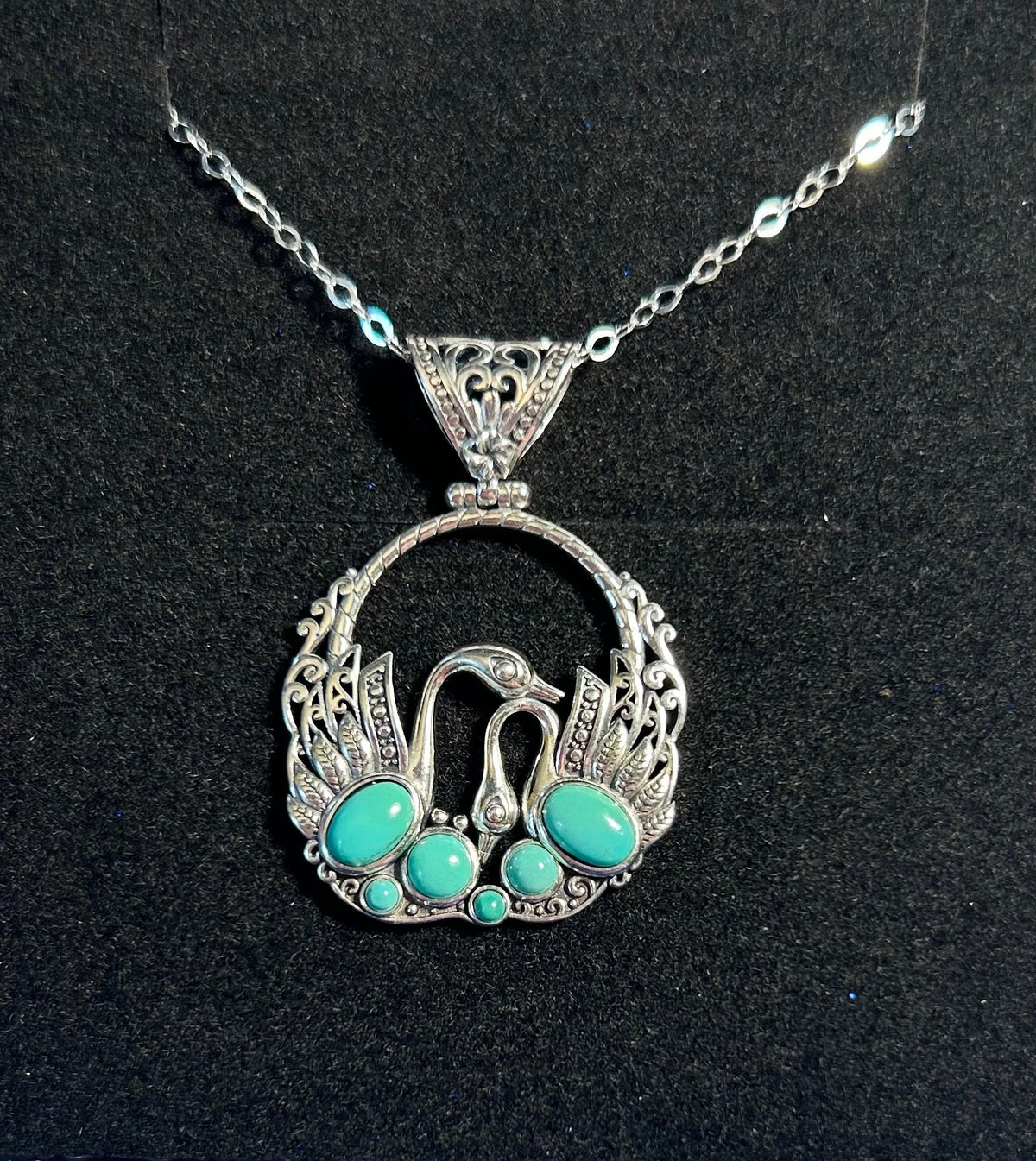 Swan Pendant with Genuine Turquoise in 925 Sterling Silver