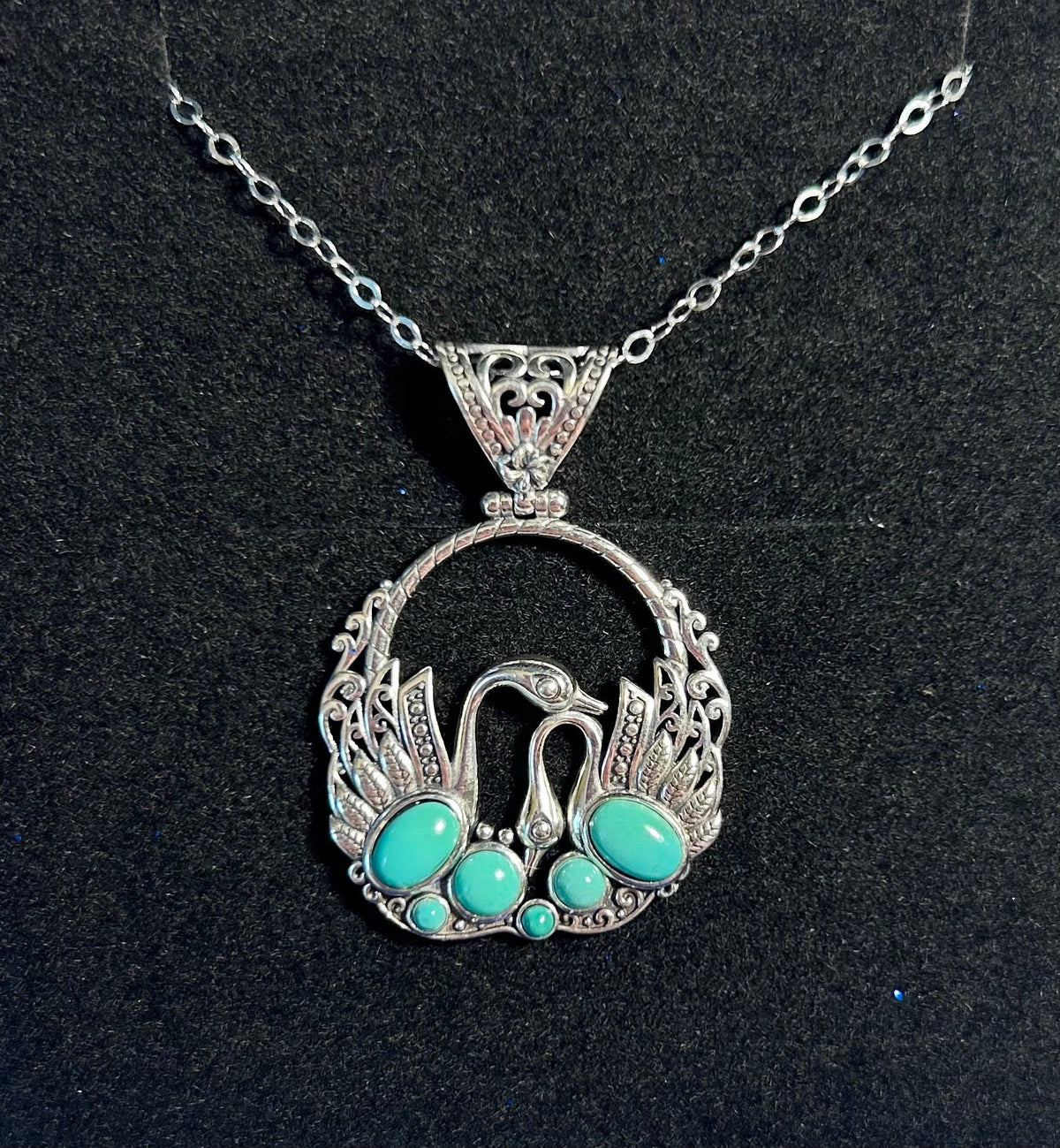 Swan Pendant with Genuine Turquoise in 925 Sterling Silver