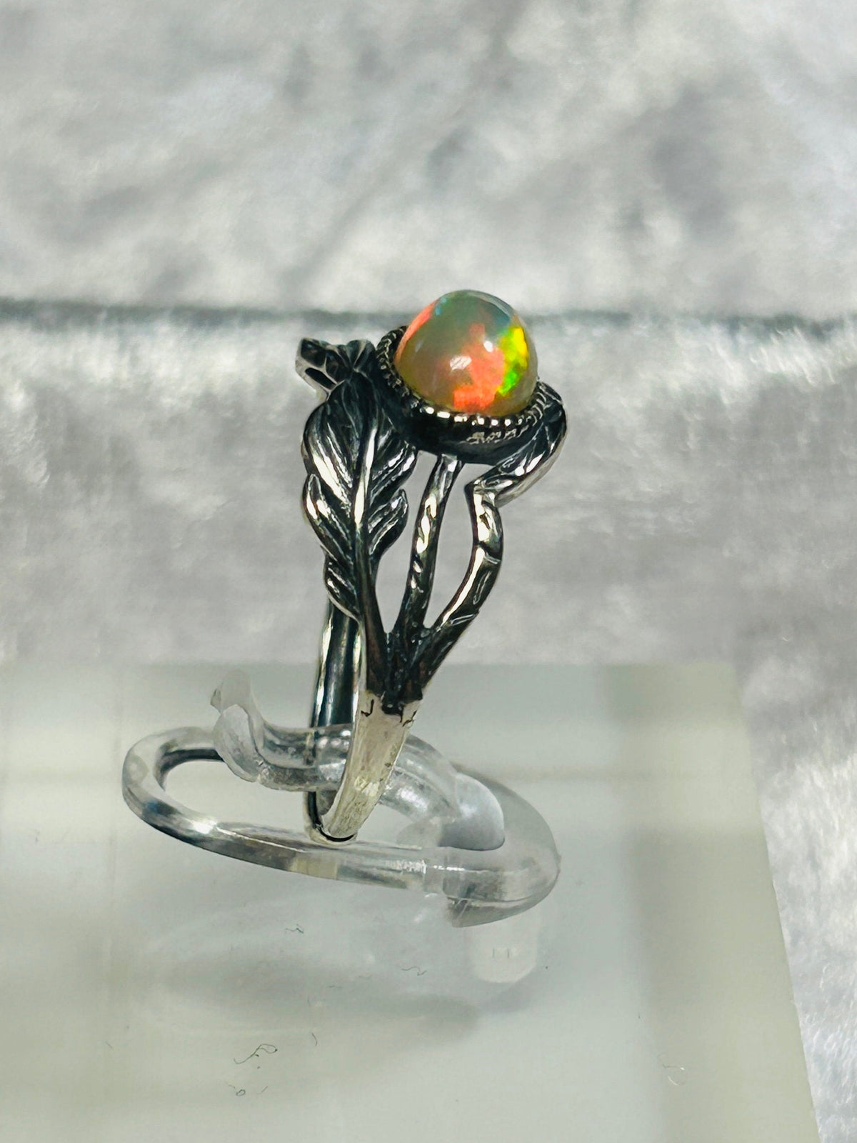 Orange Opal Ring with Leaf Design in 925 Sterling Silver & Adjustable Band Celtic Dragon Jewellery