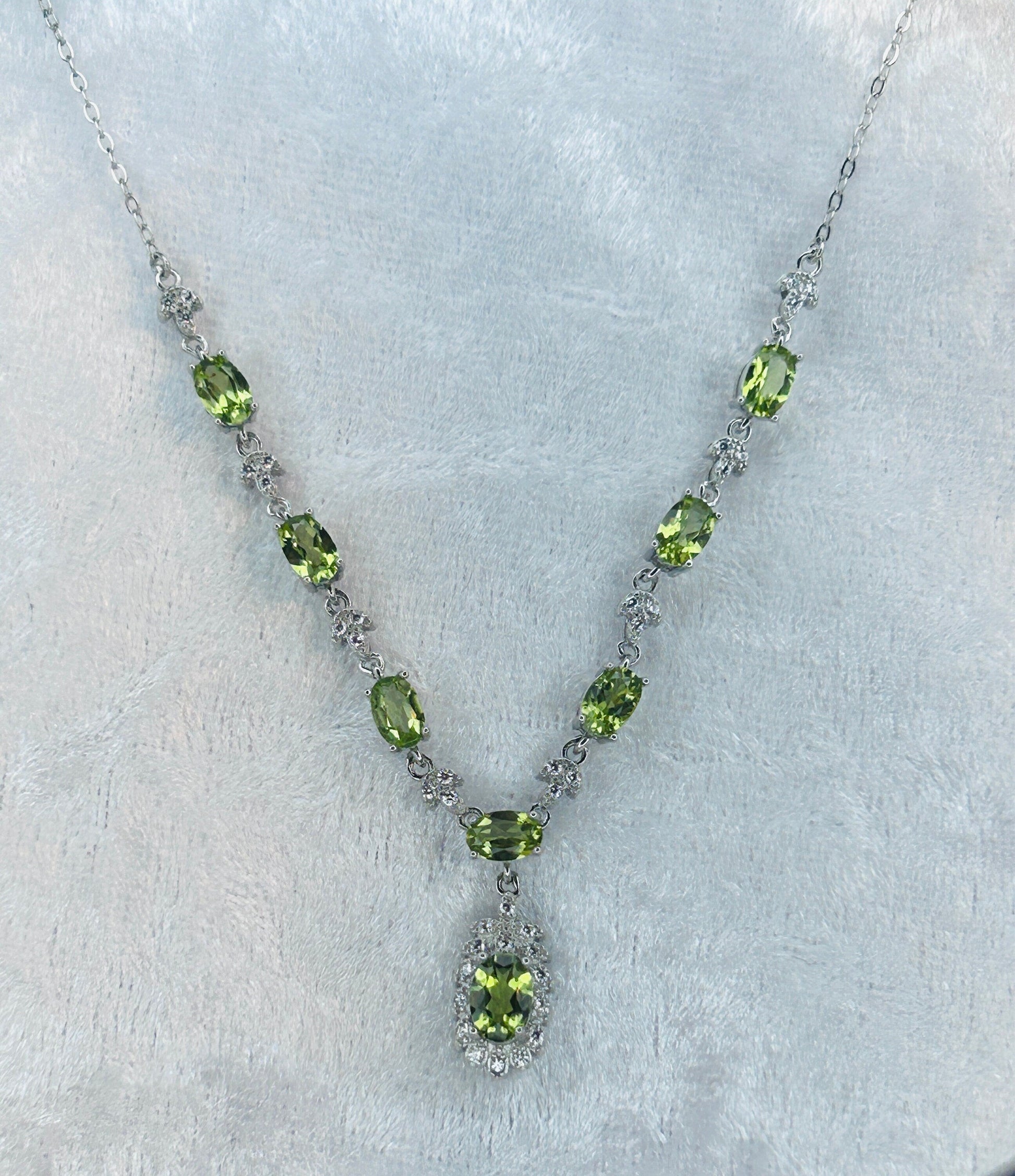 Peridot Gemstone Necklace with CZ Accents in 925 Sterling Silver With Gift Box Celtic Dragon Jewellery