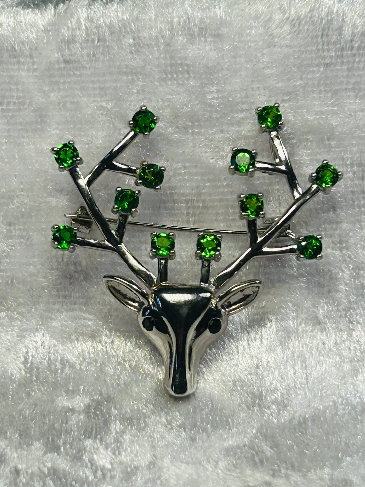 Stag Brooch with Diopside in 925 Sterling Silver Celtic Dragon Jewellery