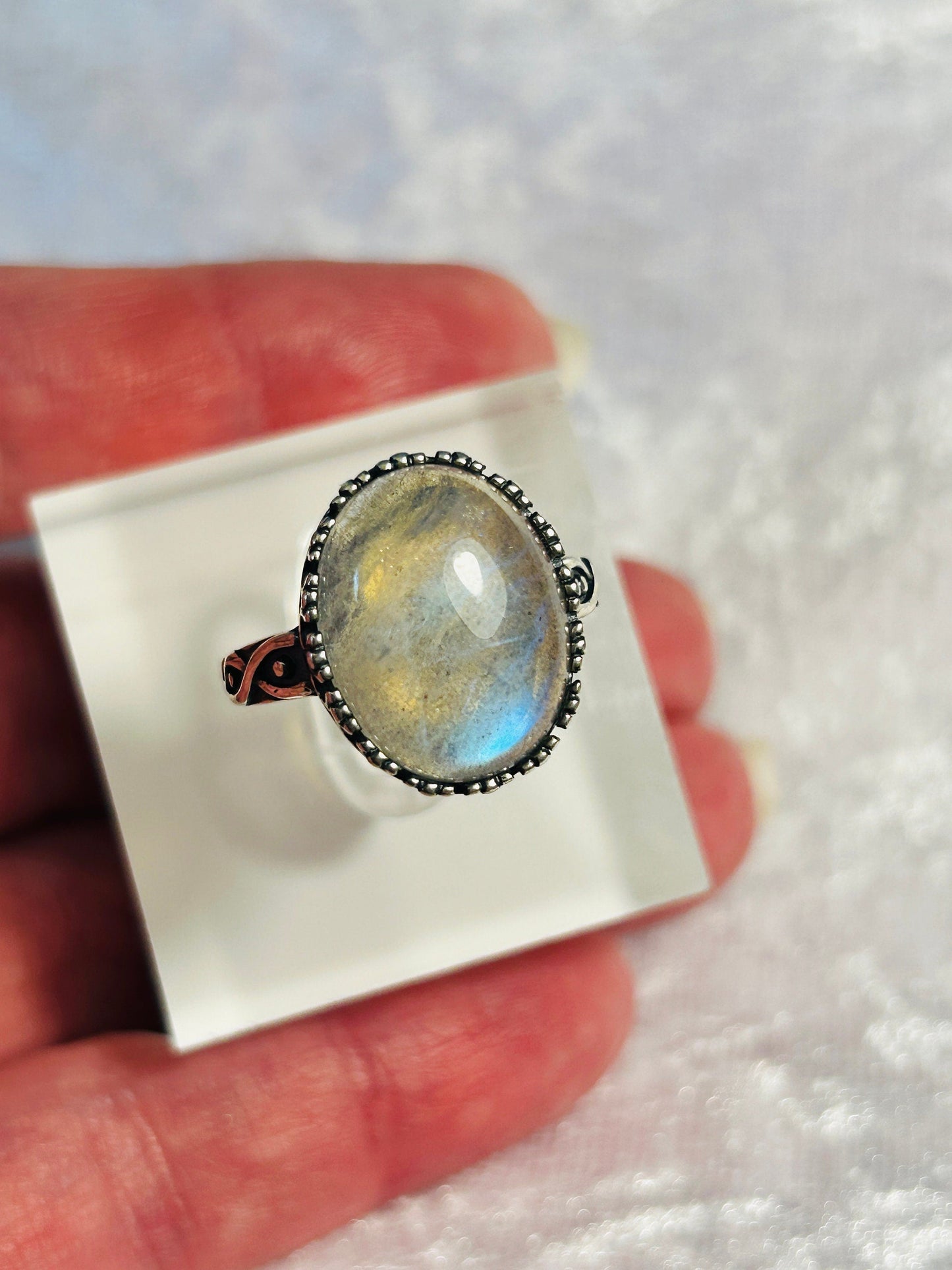 Oval Labradorite Ring in 925 Sterling Silver - Adjustable Celtic Infinity Goth Jewellery Celtic Dragon Jewellery