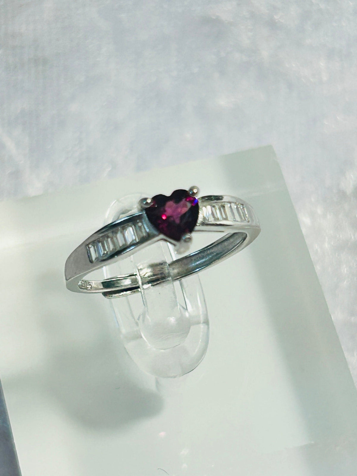 Garnet Heart Ring with Baguette CZ in 925 Sterling Silver - Adjustable Dark Romance Jewellery Celtic Dragon Jewellery