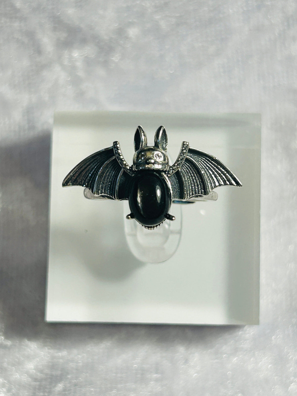 Bat Ring with Hypersthene in 925 Sterling Silver - Adjustable Gothic Vampire Jewellery Celtic Dragon Jewellery