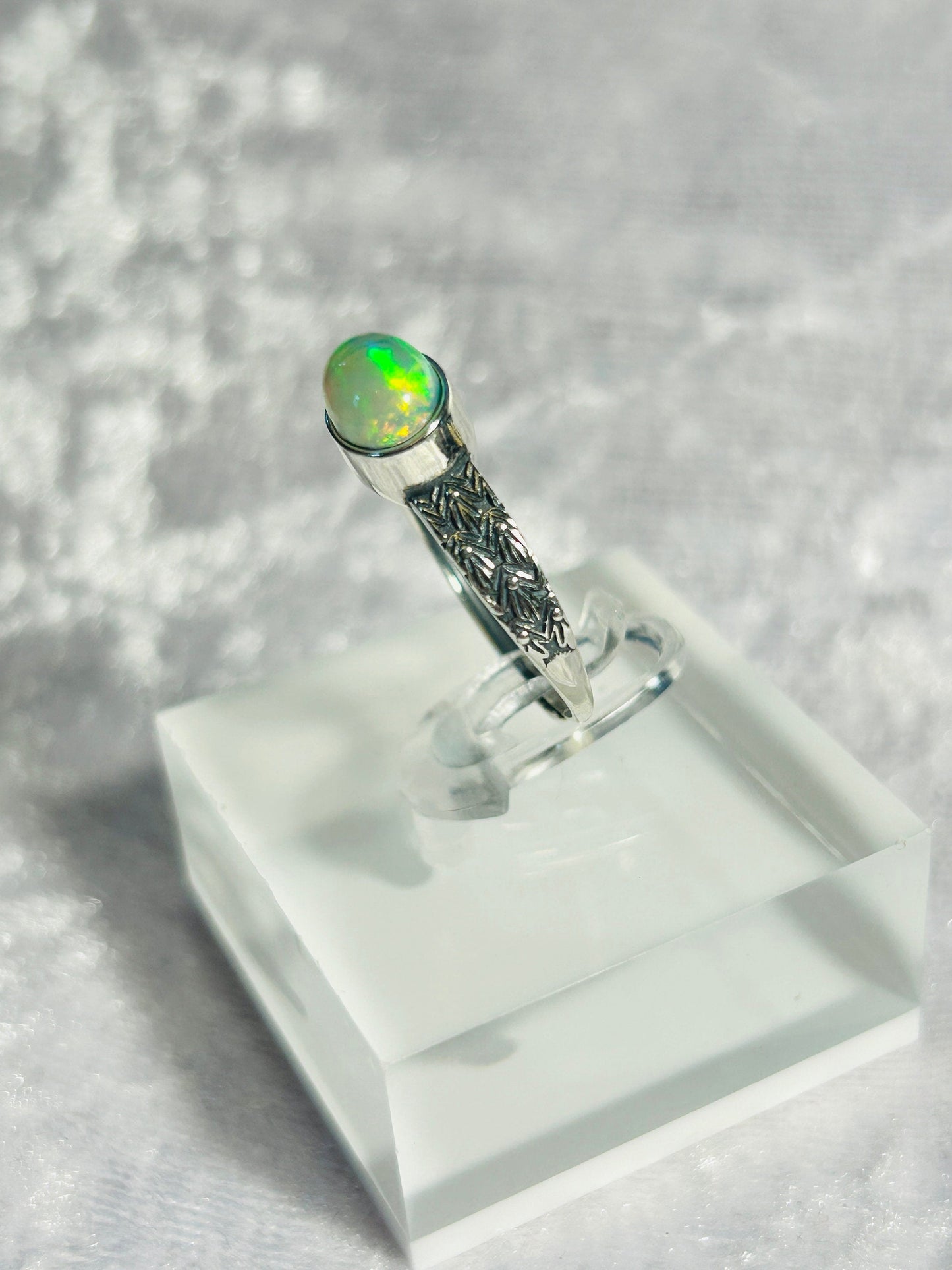 Fire Opal Ring in 925 Sterling Silver - Adjustable Antiqued Chevron Goth Jewellery Celtic Dragon Jewellery