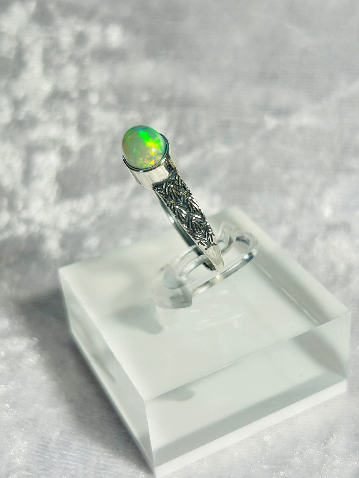 Fire Opal Ring in 925 Sterling Silver - Adjustable Antiqued Chevron Goth Jewellery Celtic Dragon Jewellery