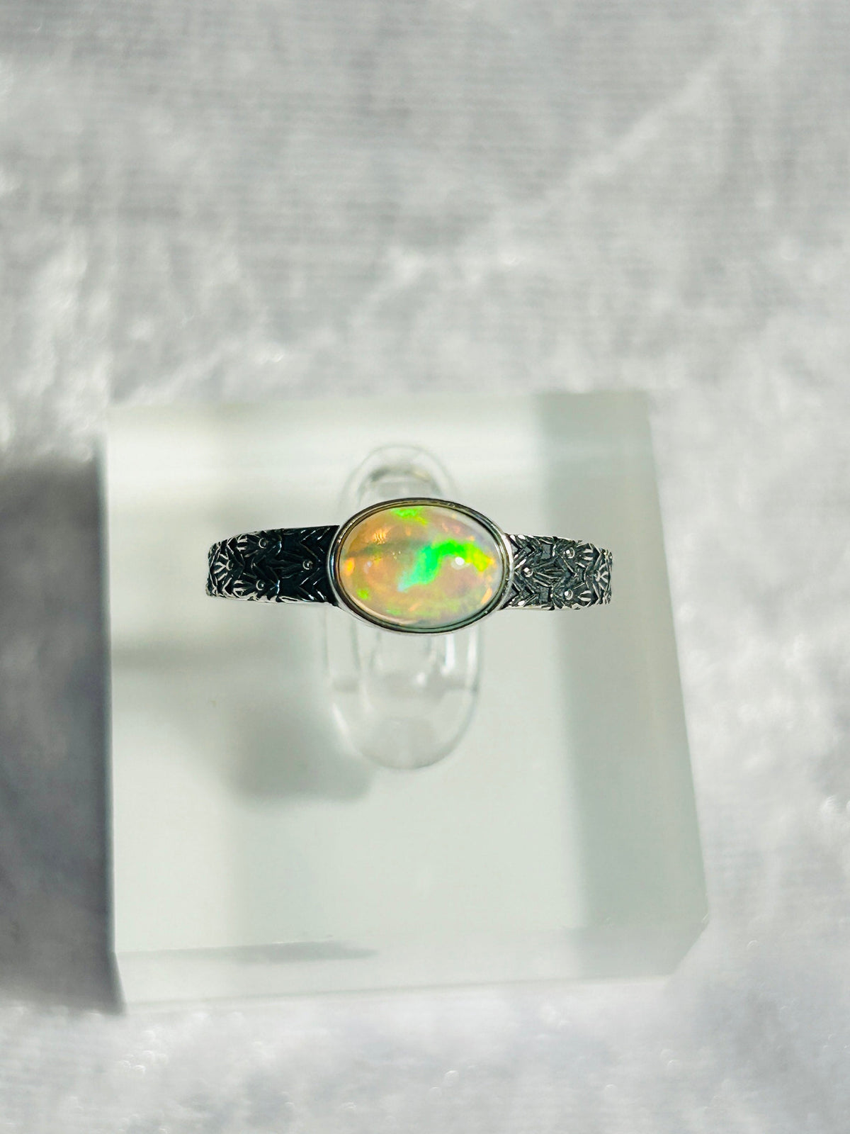 Fire Opal Ring in 925 Sterling Silver - Adjustable Antiqued Chevron Goth Jewellery Celtic Dragon Jewellery