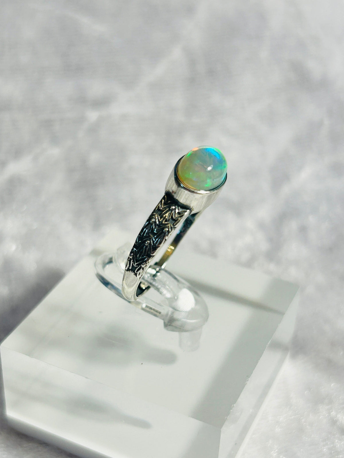 Fire Opal Ring in 925 Sterling Silver - Adjustable Antiqued Chevron Goth Jewellery Celtic Dragon Jewellery