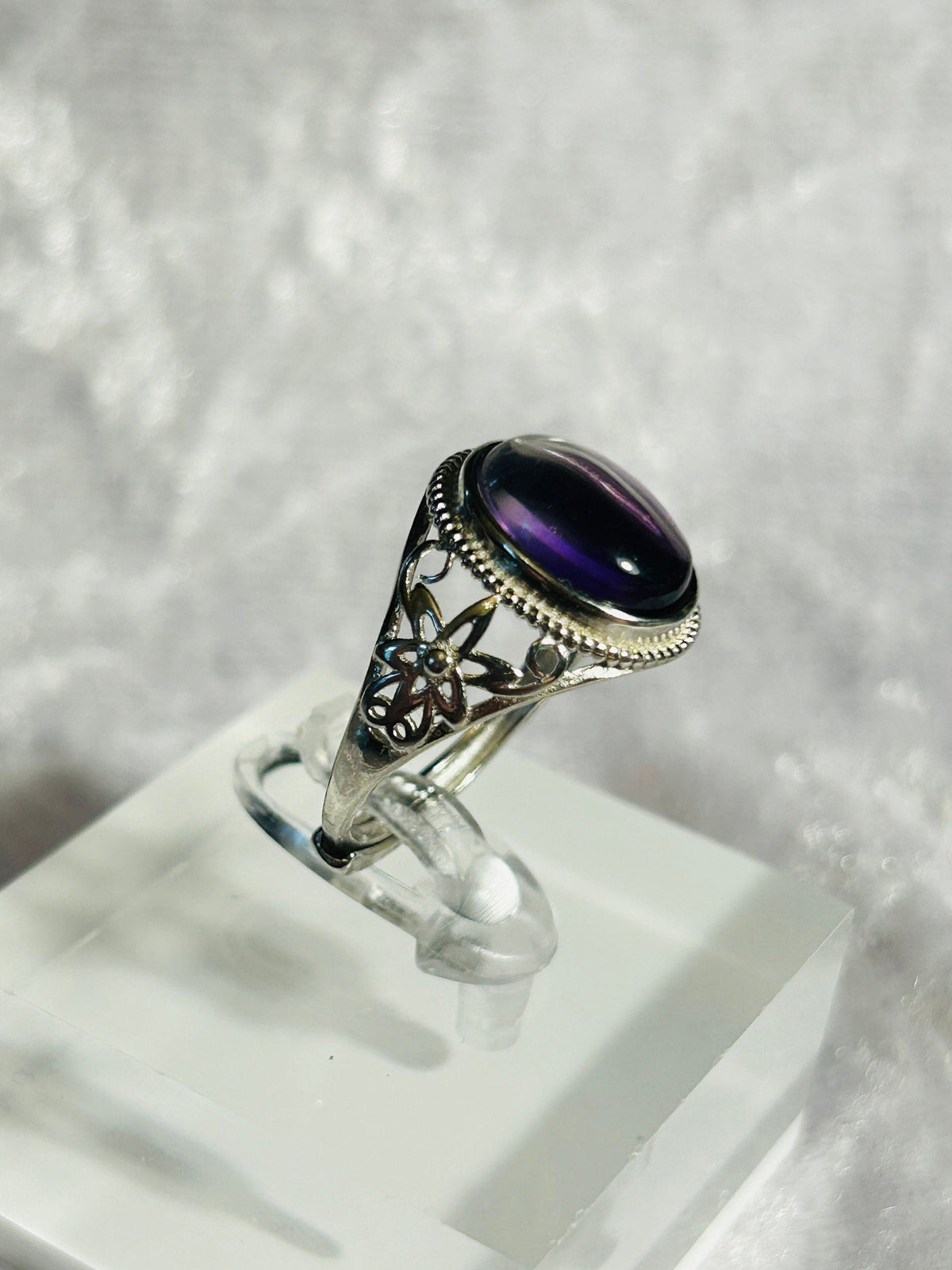 Amethyst Filigree Ring in 925 Sterling Silver - Adjustable Purple Cabochon Goth Jewellery Celtic Dragon Jewellery