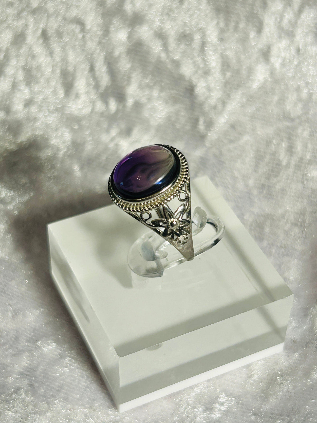 Amethyst Filigree Ring in 925 Sterling Silver - Adjustable Purple Cabochon Goth Jewellery Celtic Dragon Jewellery